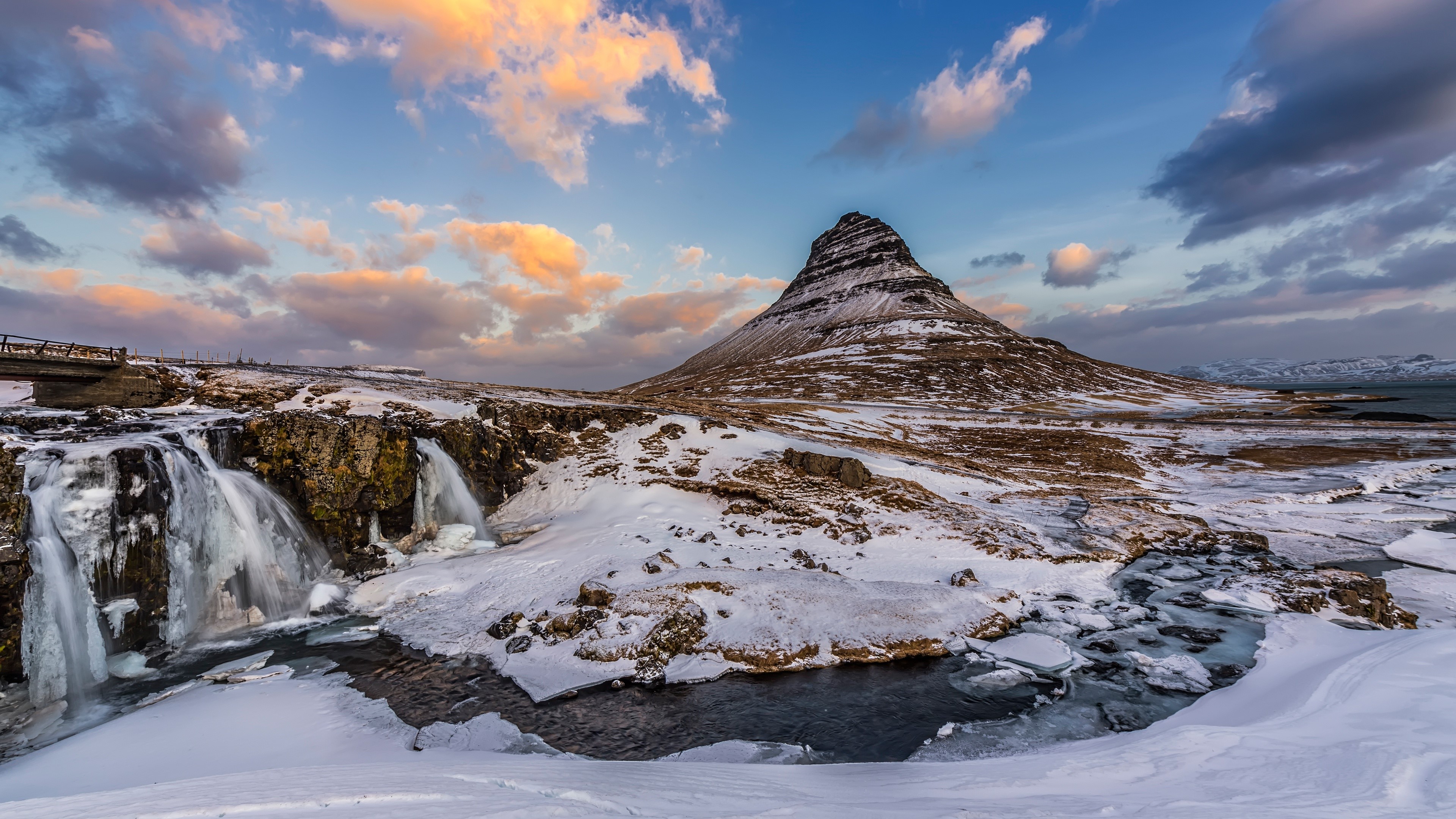 4K Iceland Landscape with Kirkjufell Mountain and Waterfall HD Wallpaper