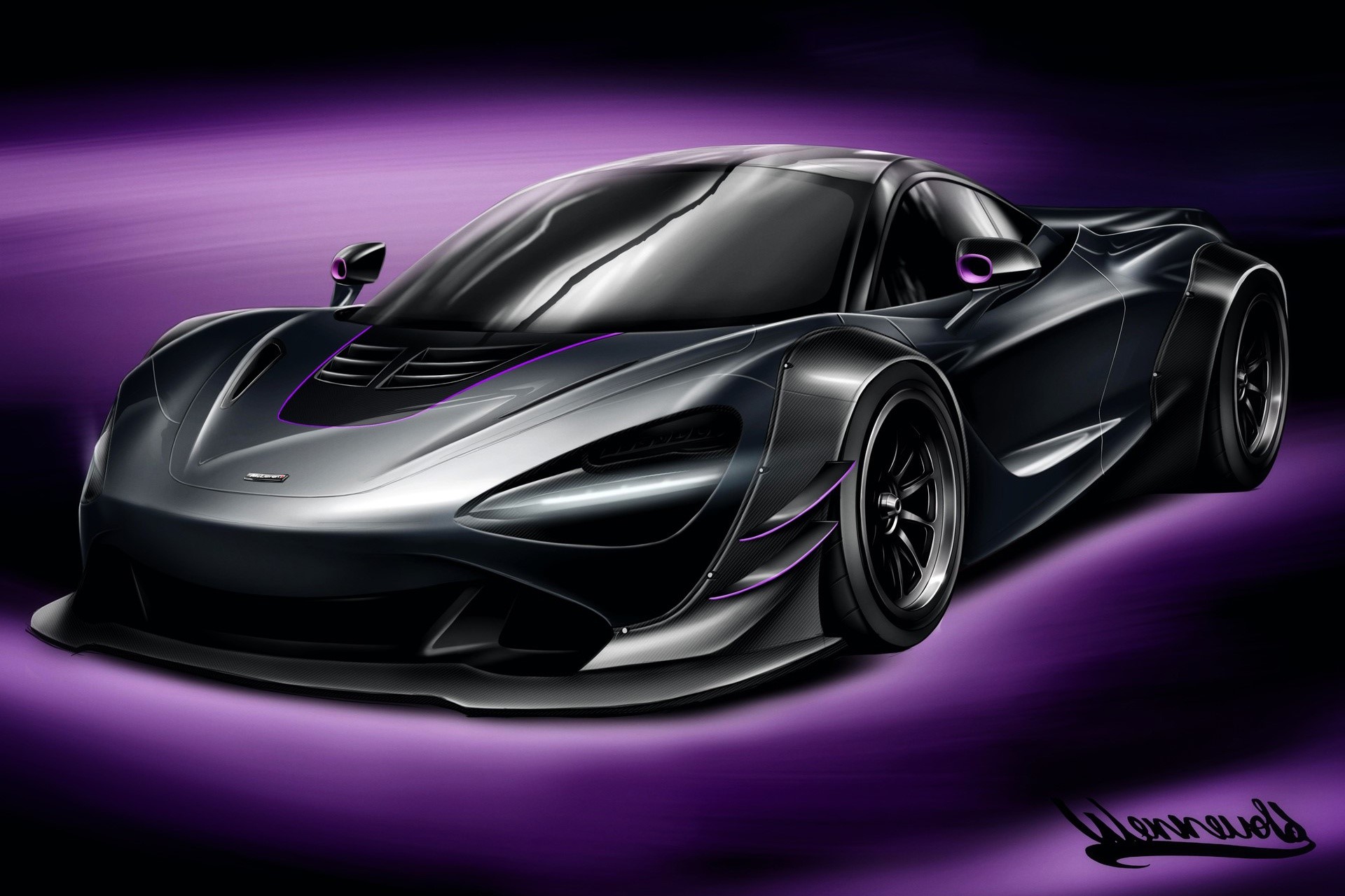 Artwork of a custom McLaren 720S with purple accents HD Wallpaper