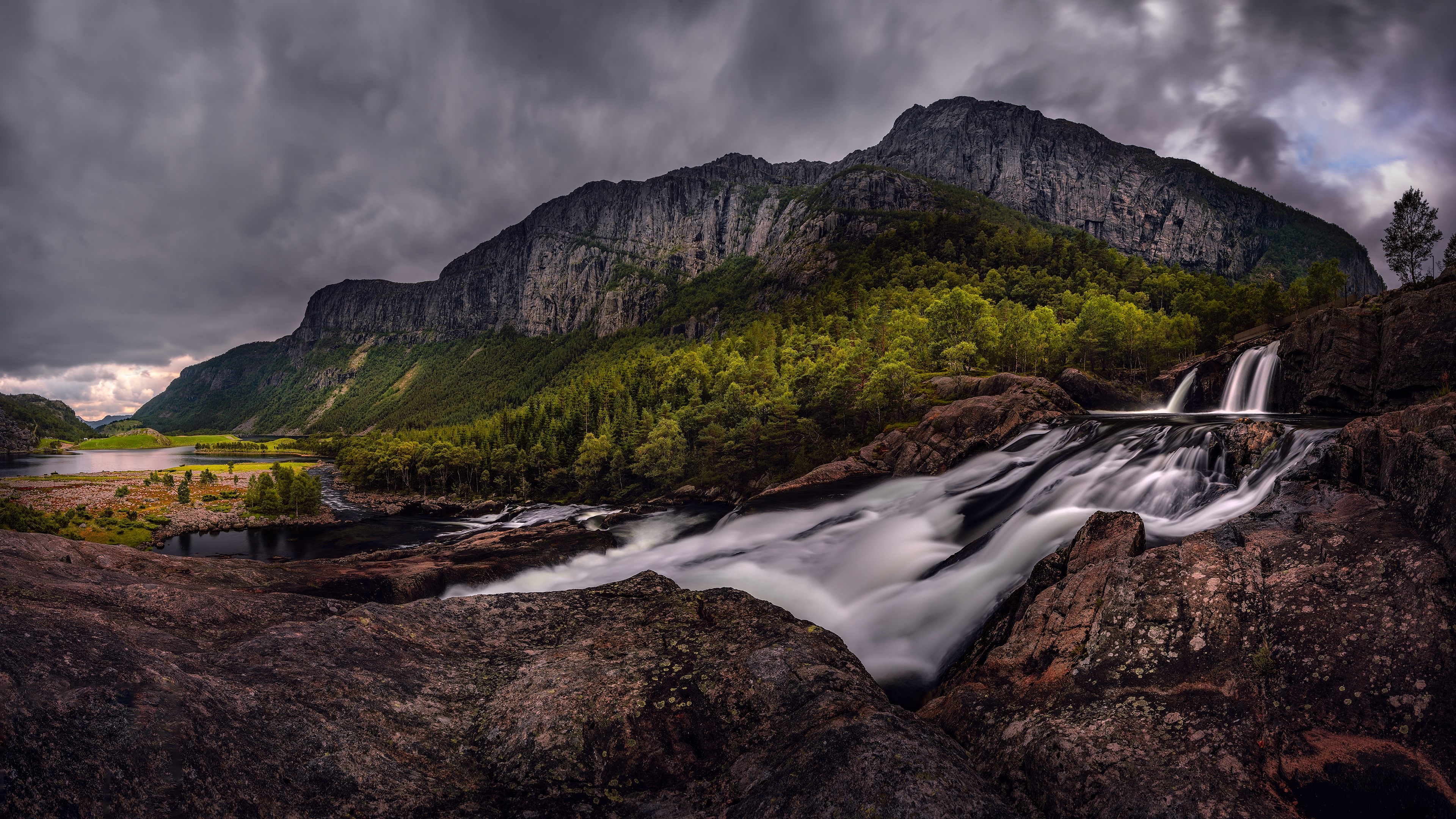 4K HDR Nature Landscape with Mountains and Waterfall HD Wallpaper