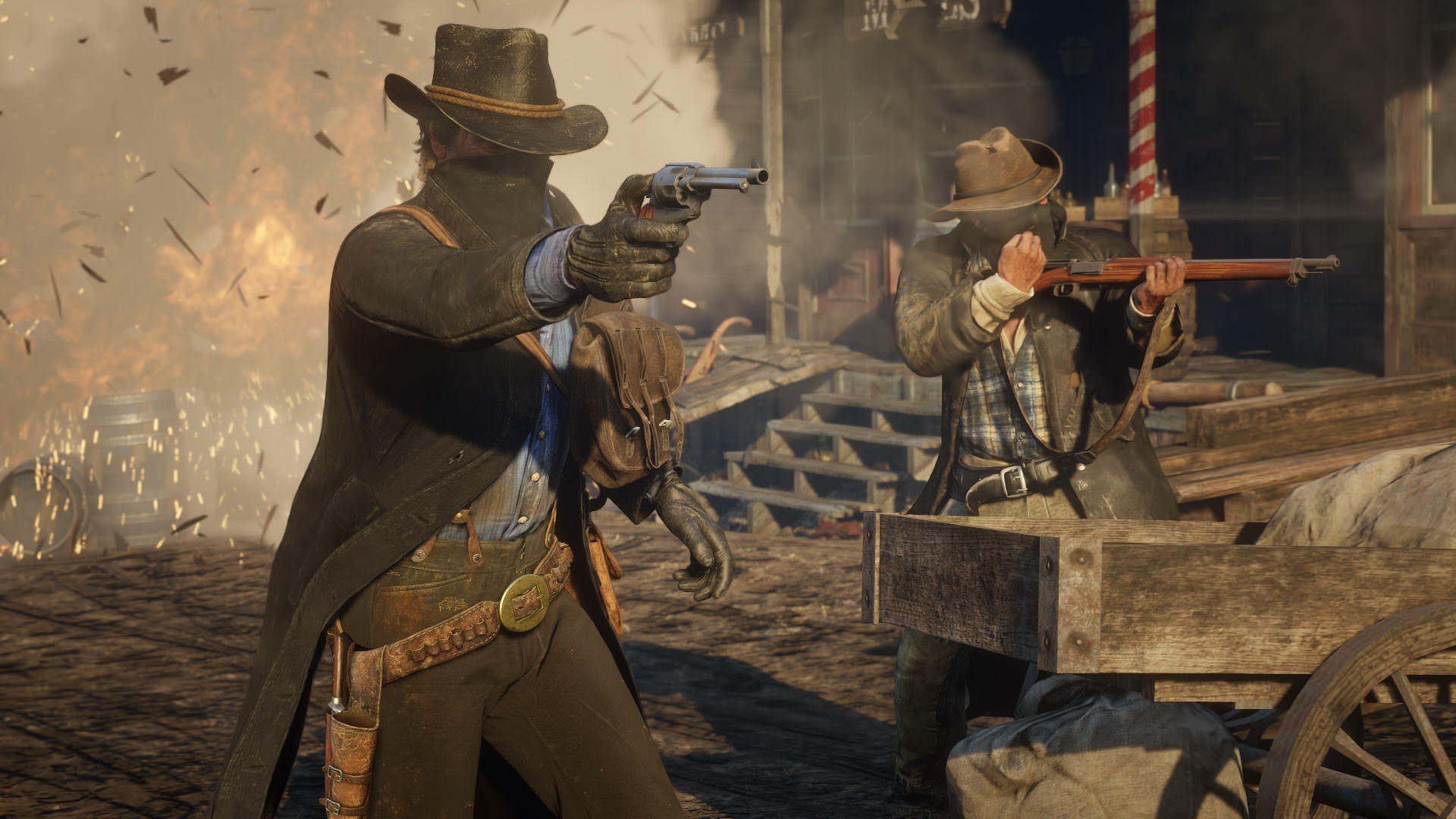 Two cowboys in a shootout in Red Dead Redemption 2 HD Wallpaper