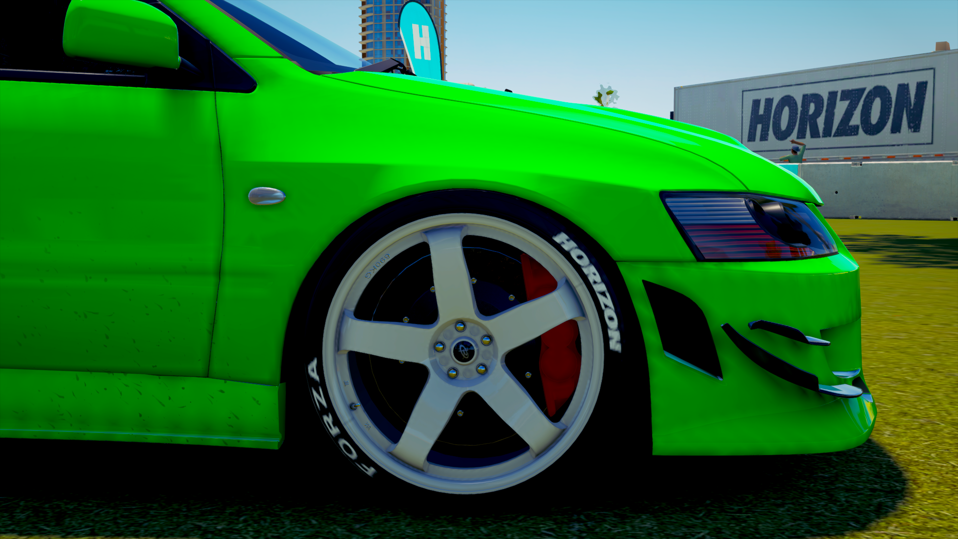 Green Mitsubishi Lancer Evolution VIII in Forza Horizon 3 HD Wallpaper