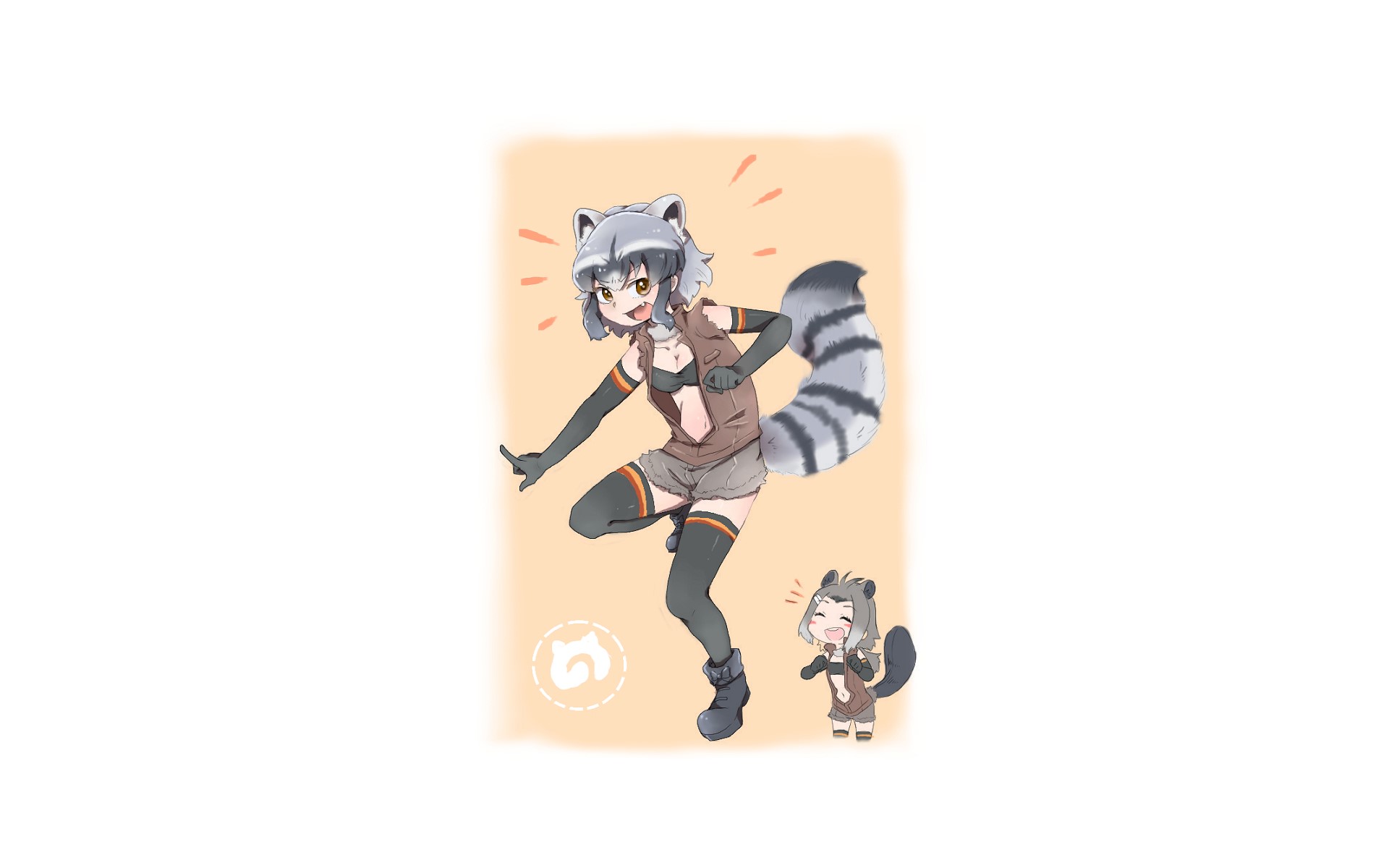 Anime girl with raccoon tail and small creature HD Wallpaper
