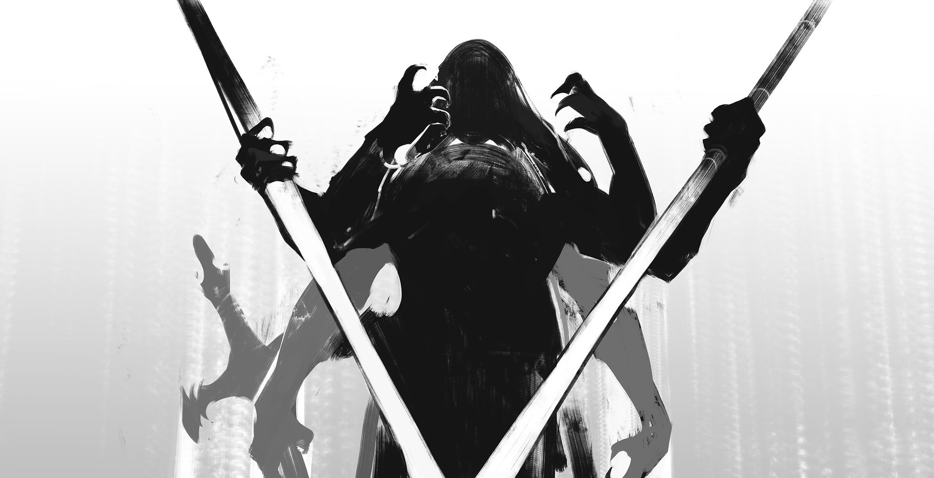 Creature warrior with spears, frontal view HD Wallpaper