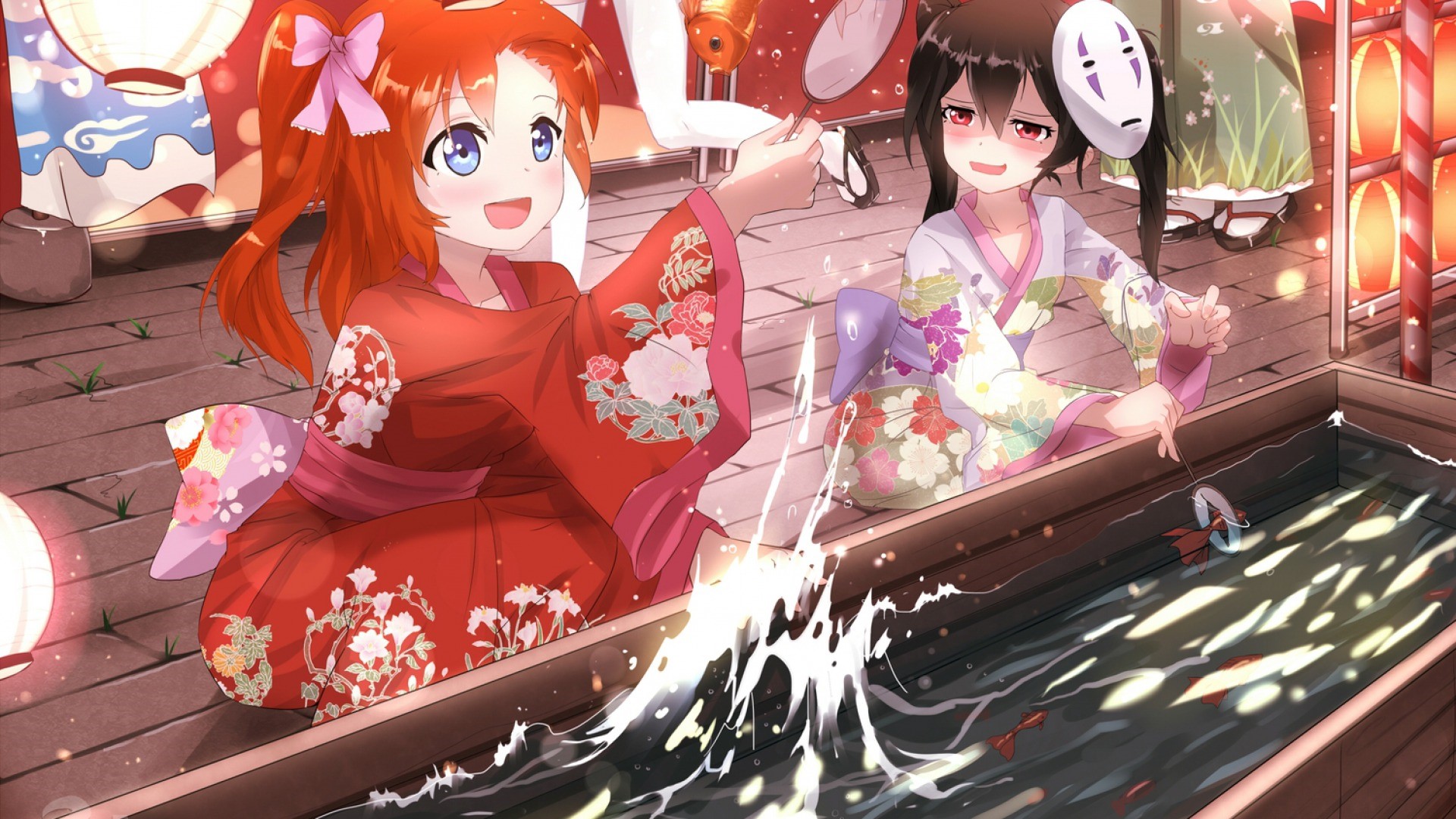 Kousaka Honoka and Yazawa Nico from Love Live! fishing HD Wallpaper