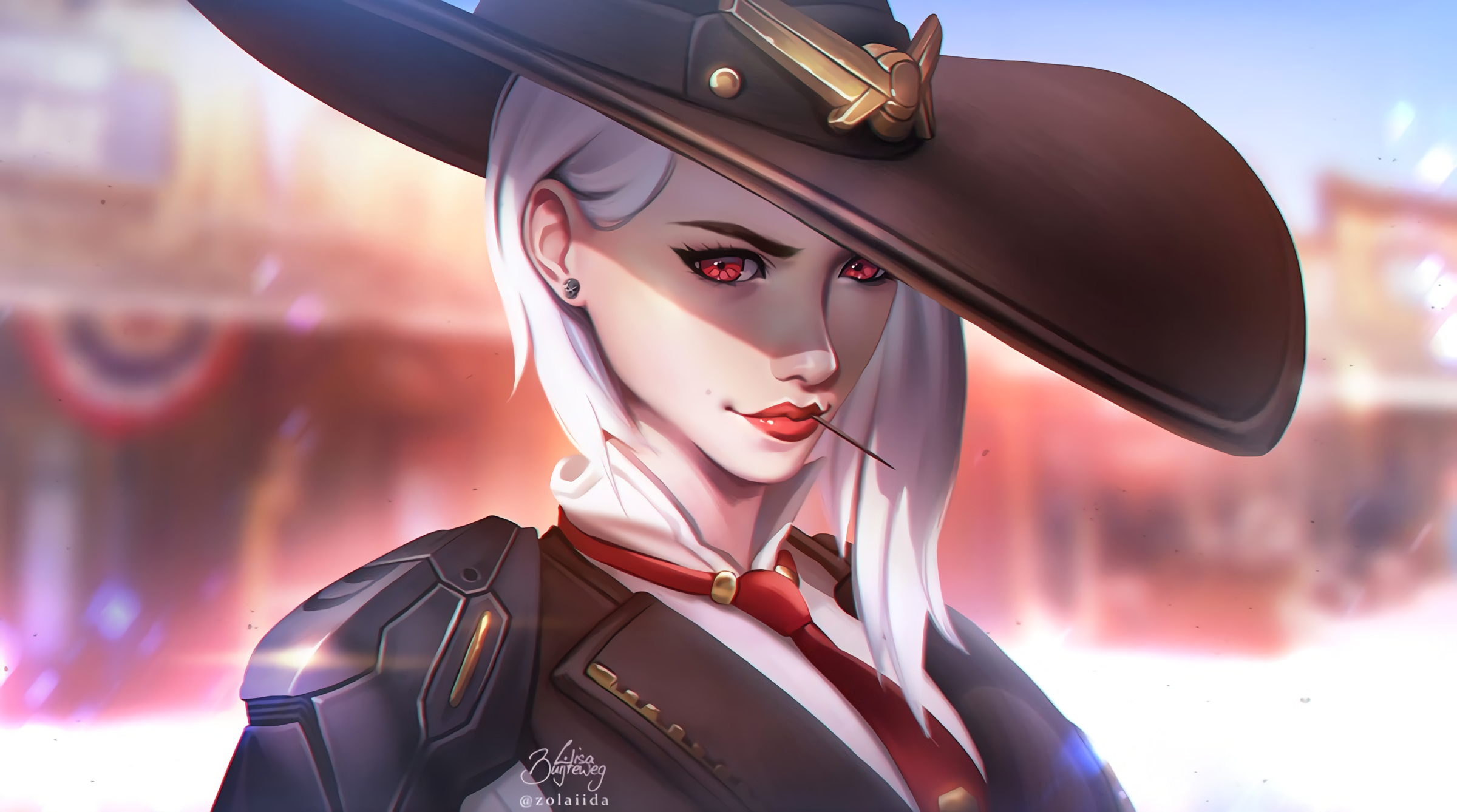 Ashe from Overwatch with white hair and red eyes HD Wallpaper