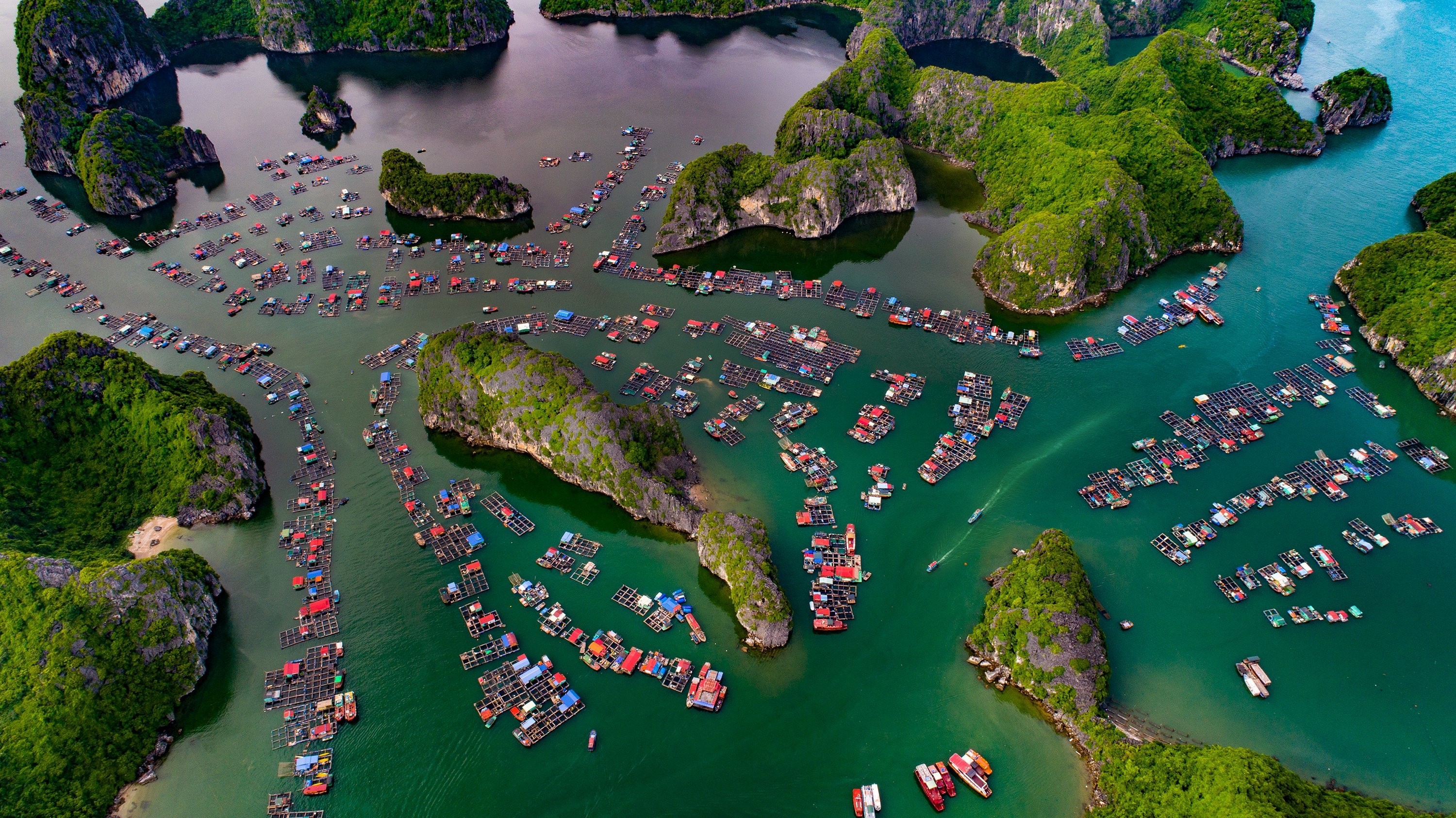 Floating village in Ha Long Bay, Vietnam HD Wallpaper