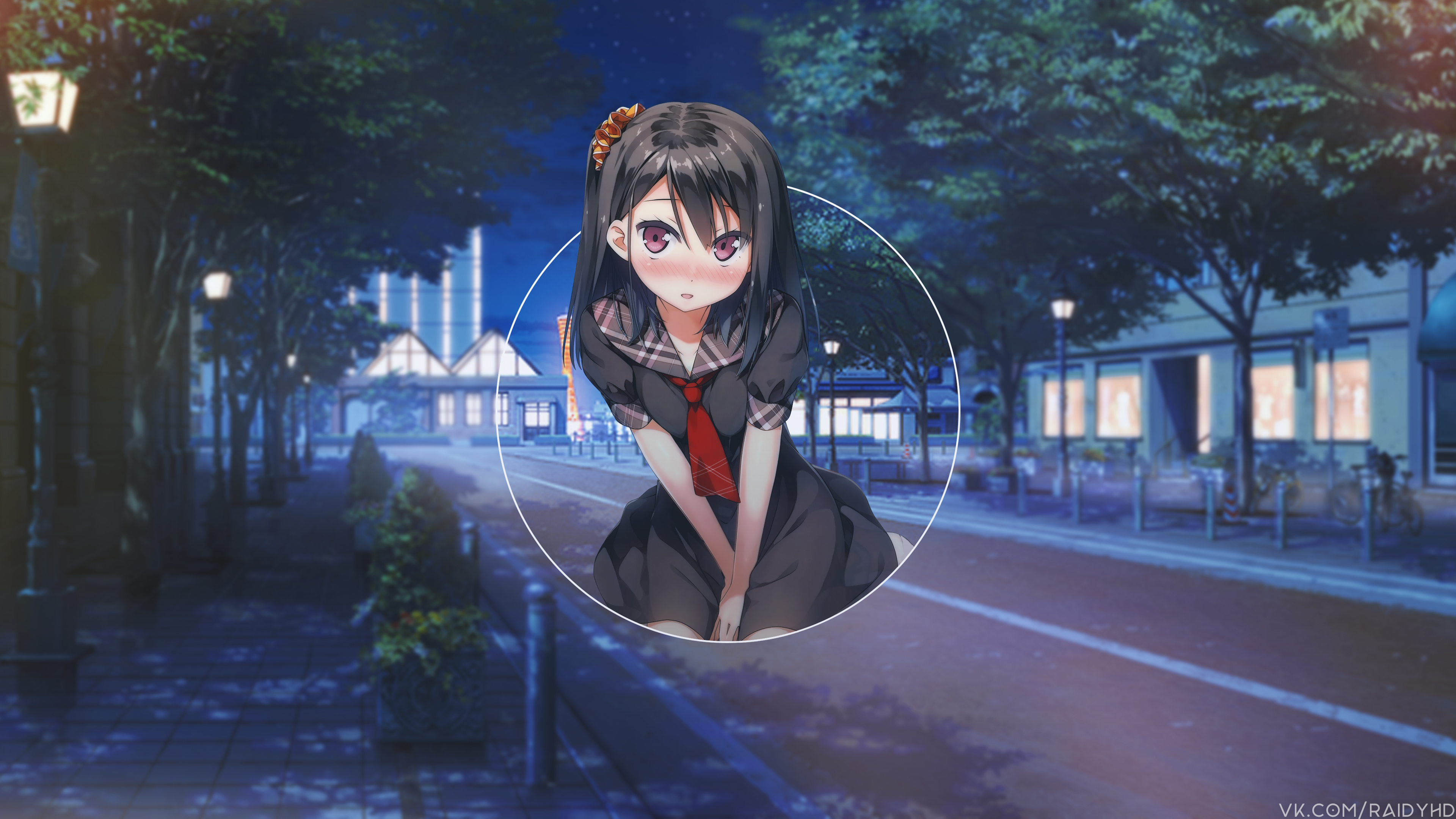 Anime girl in school uniform at night HD Wallpaper