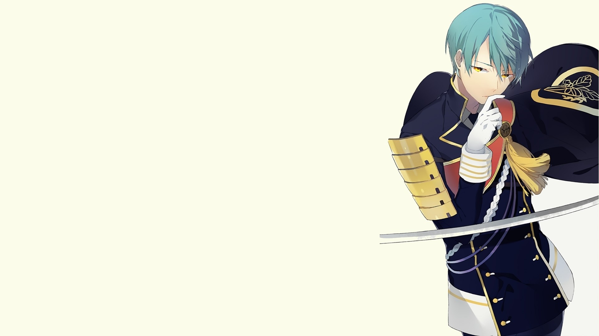 Anime boy with cyan hair in a dark uniform HD Wallpaper