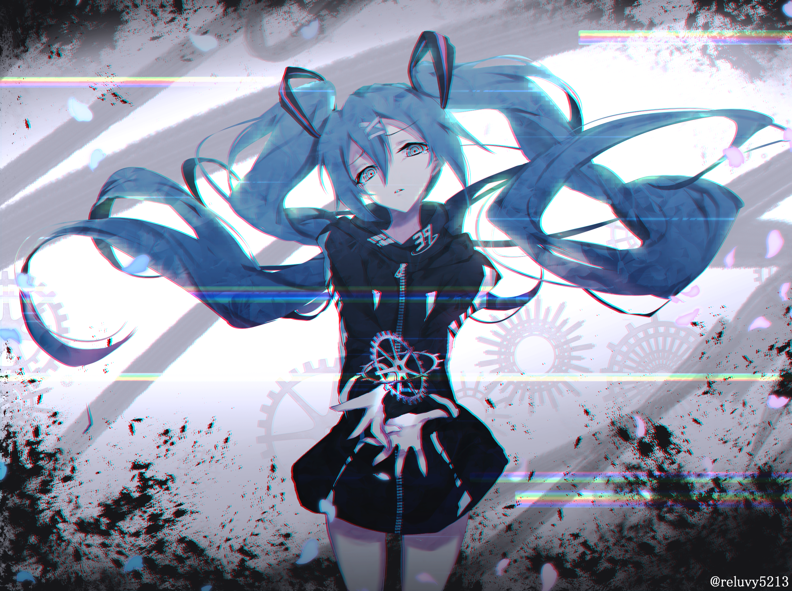 Anime girl with blue hair and green eyes HD Wallpaper