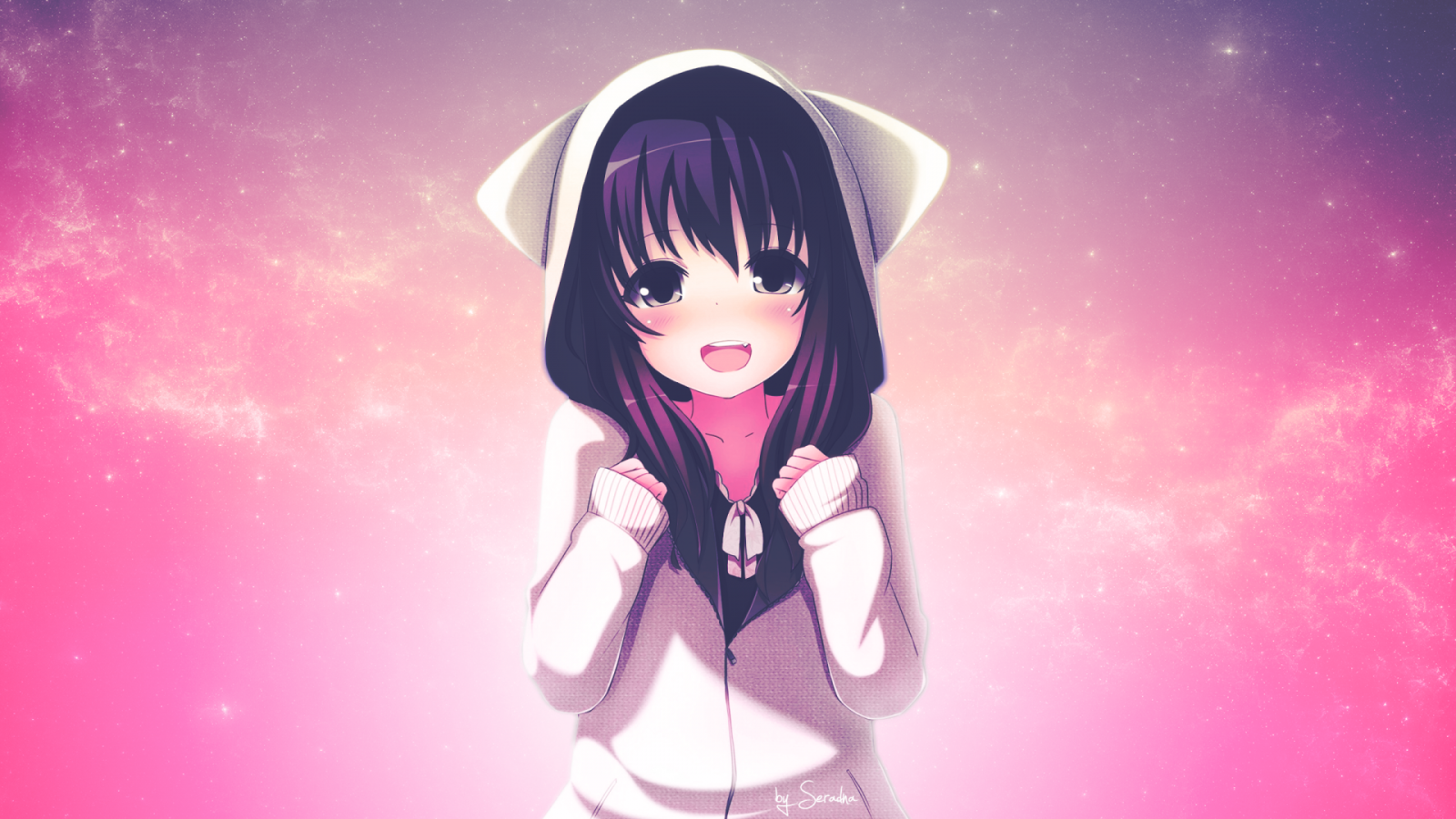 Anime girl with cat ears hoodie HD Wallpaper