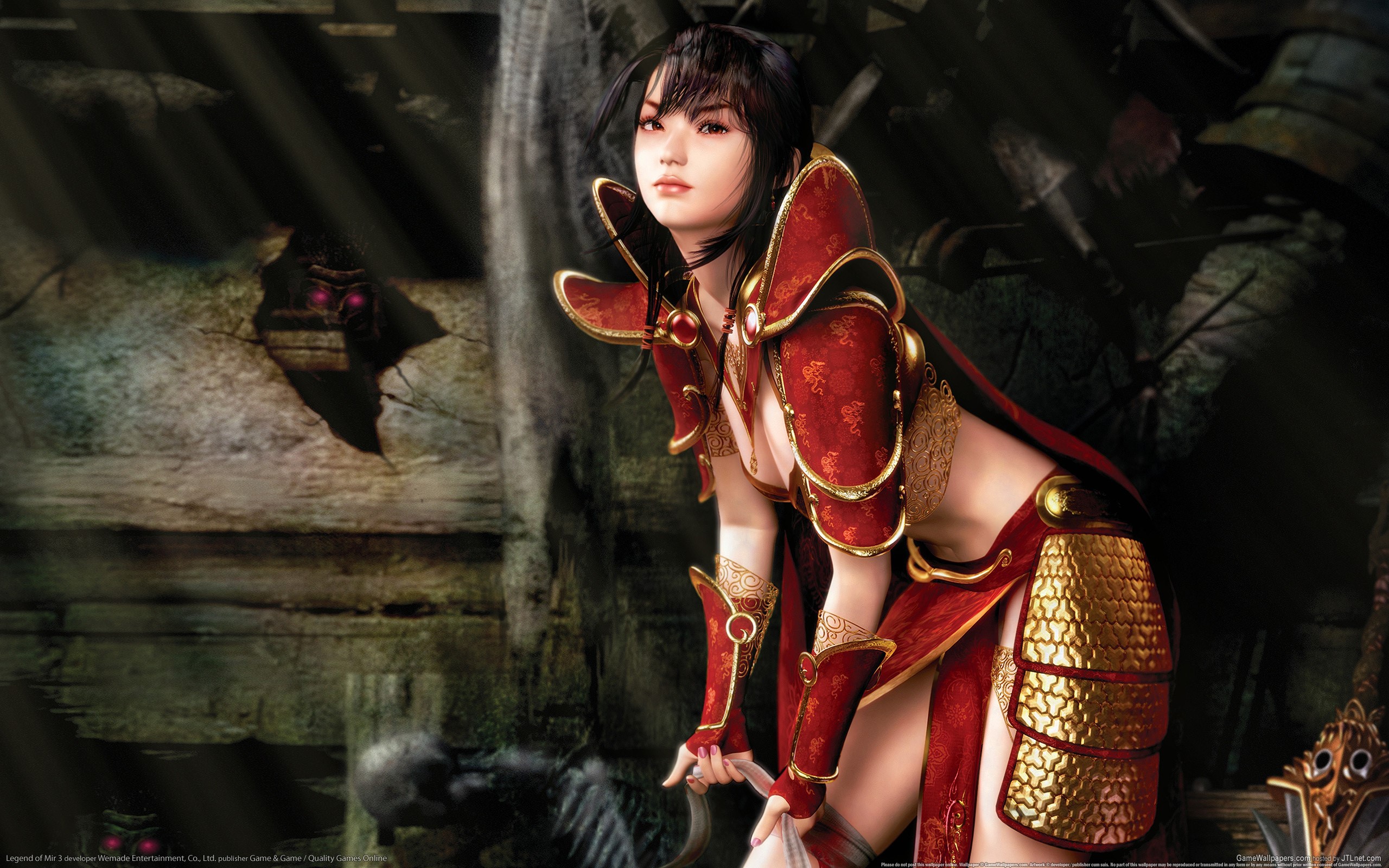 Oriental fantasy girl in red and gold armor HD Wallpaper