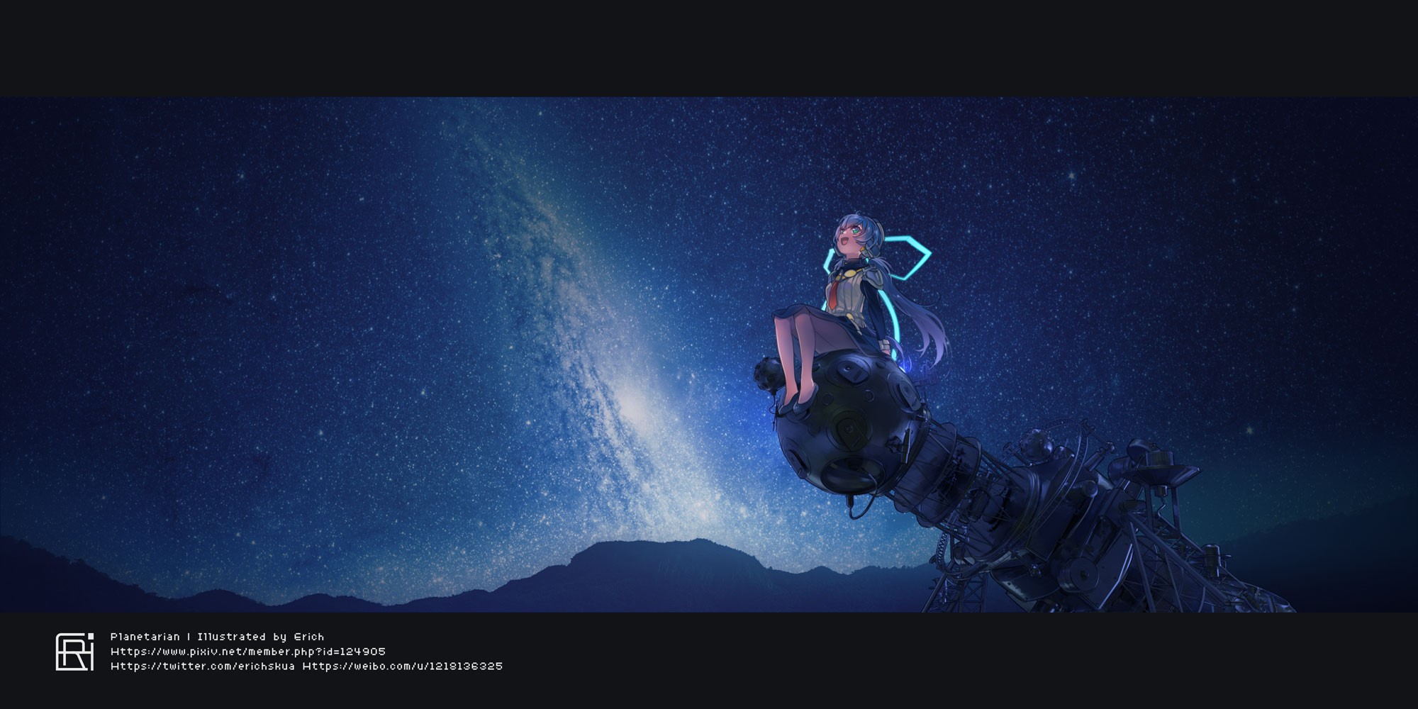 Anime girl sitting on a space station under the stars HD Wallpaper