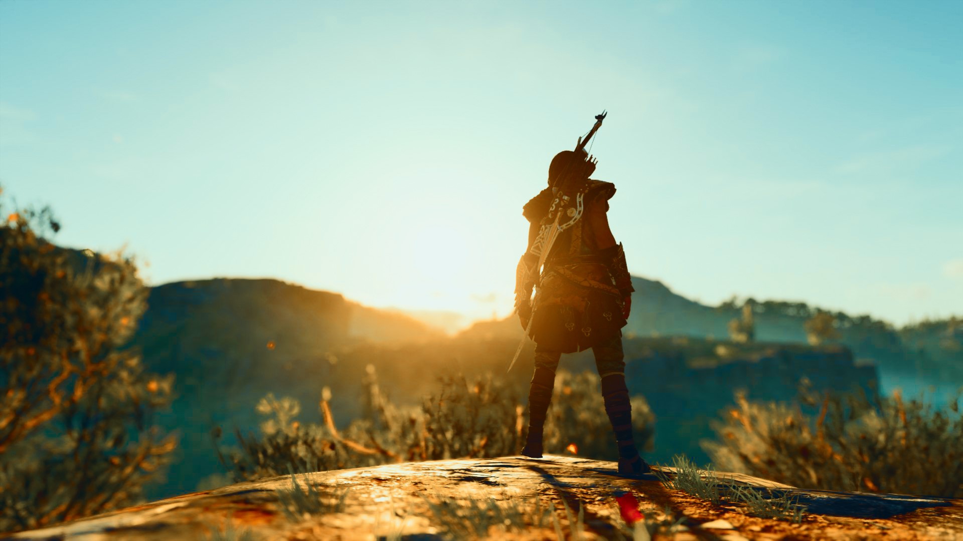 Kassandra from Assassin's Creed Odyssey on a hilltop HD Wallpaper