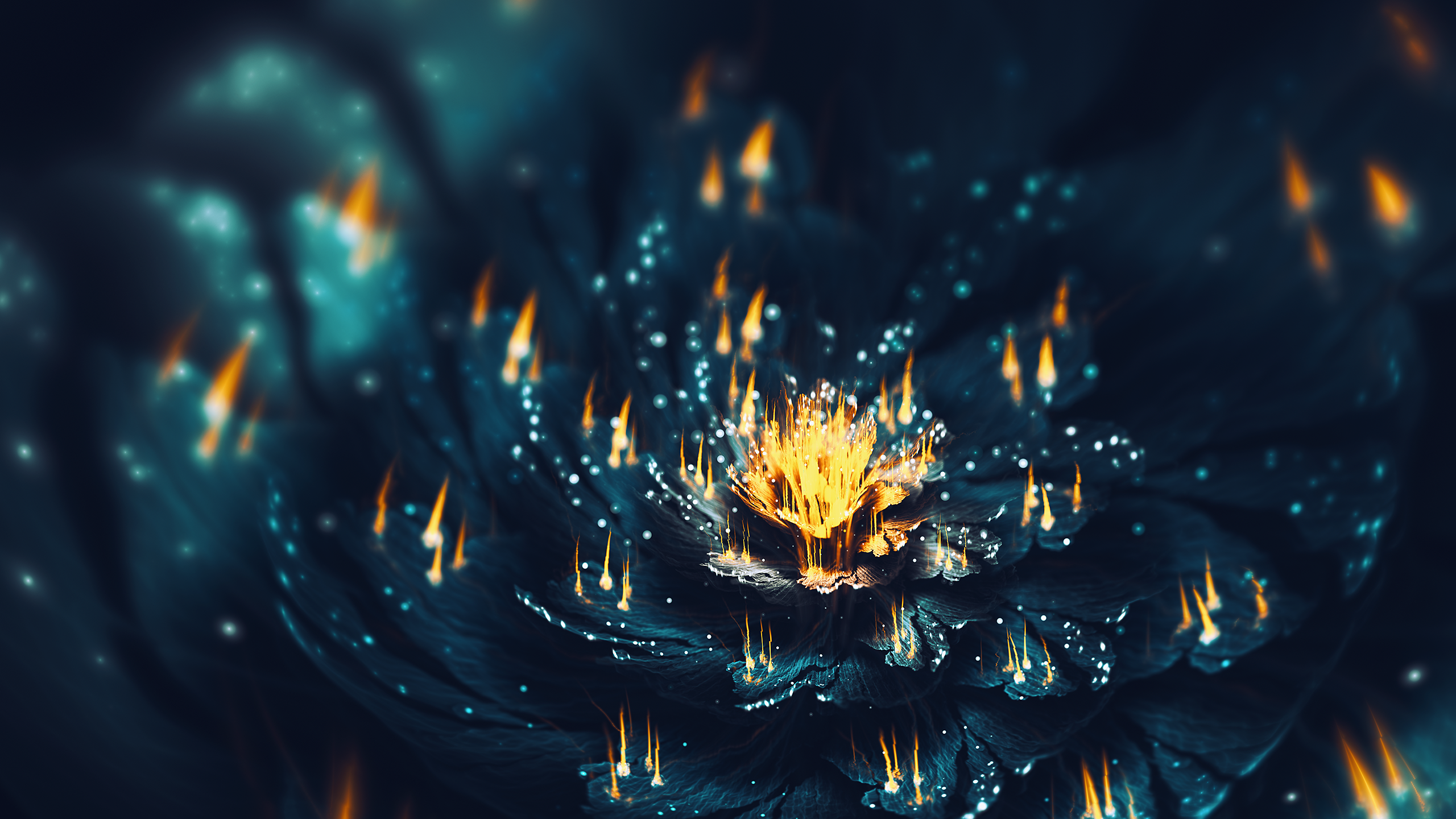 Abstract fractal flower with glowing elements HD Wallpaper
