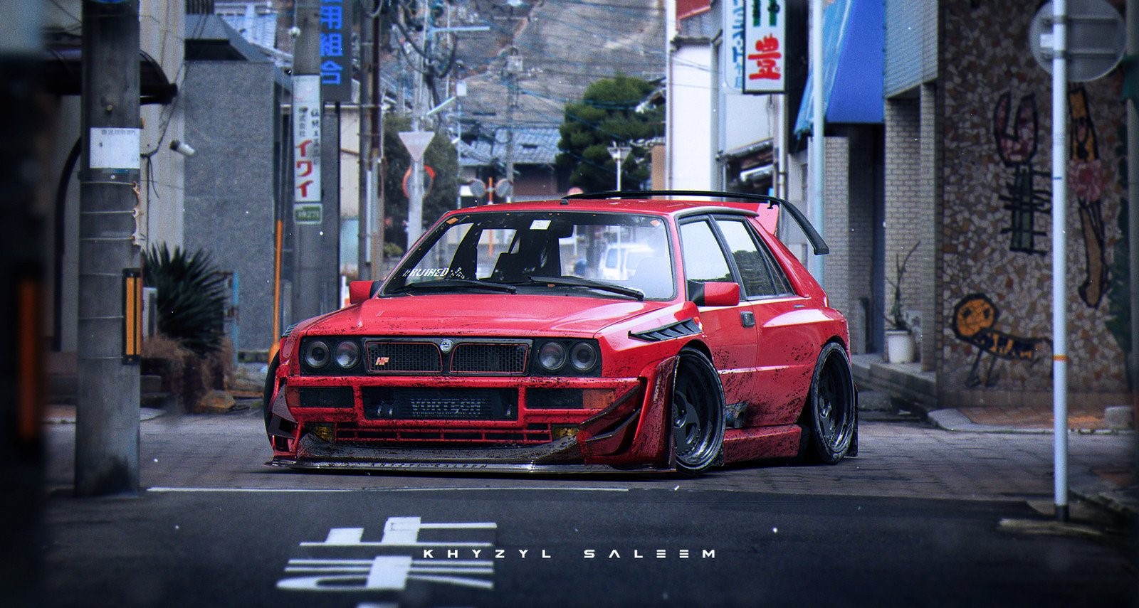 Red widebody Lancia Delta by Khyzyl Saleem HD Wallpaper