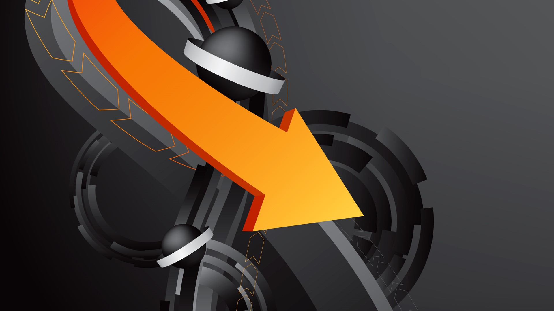 Abstract orange arrow with futuristic design elements HD Wallpaper