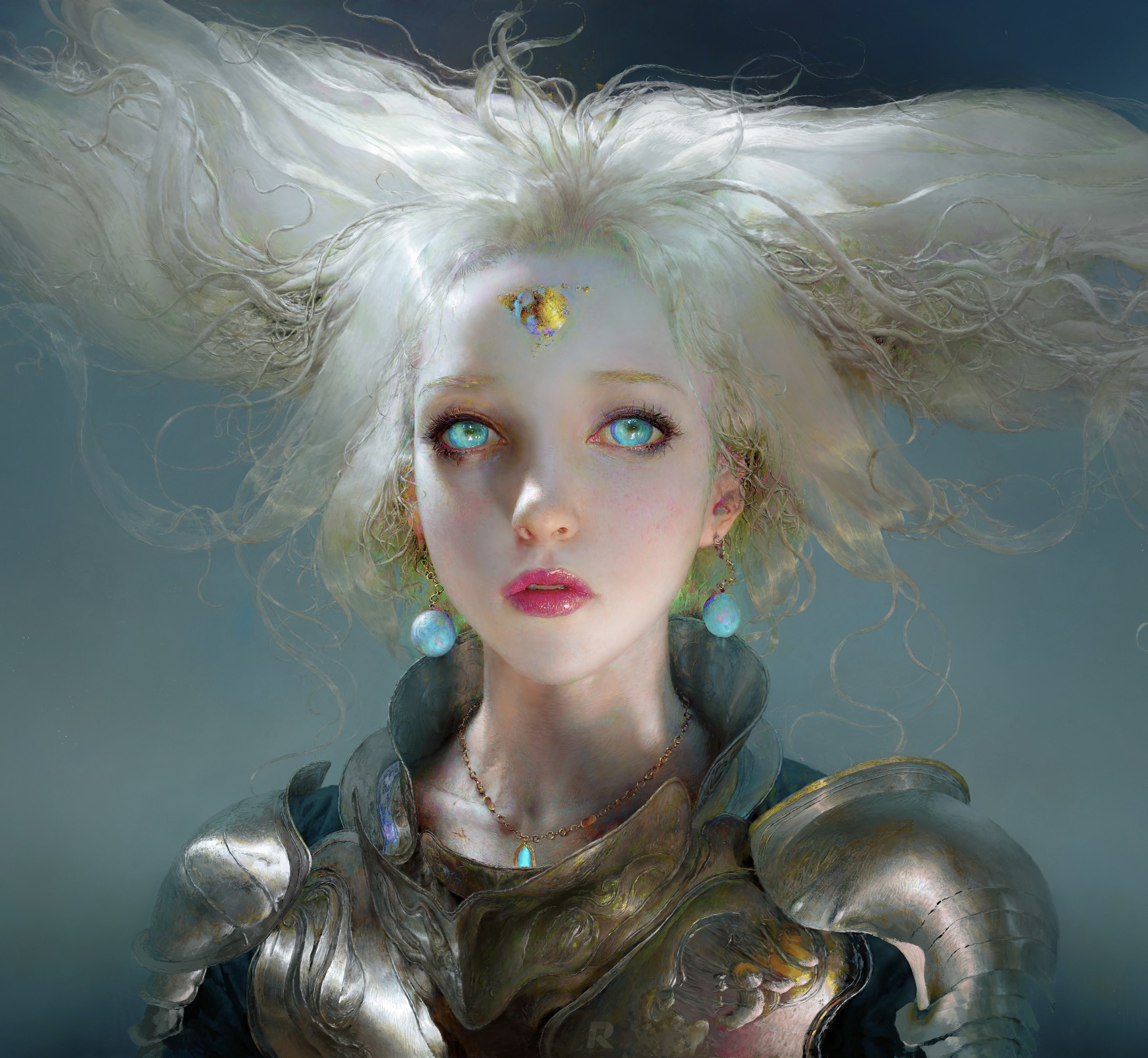 Fantasy warrior girl with blonde hair and blue eyes HD Wallpaper
