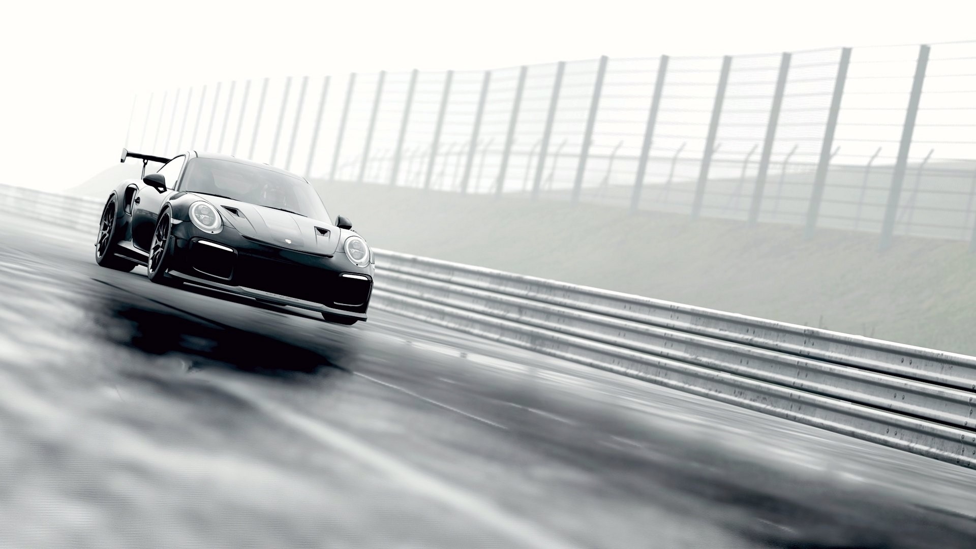 Black Porsche 911 GT2 RS on a wet race track HD Wallpaper