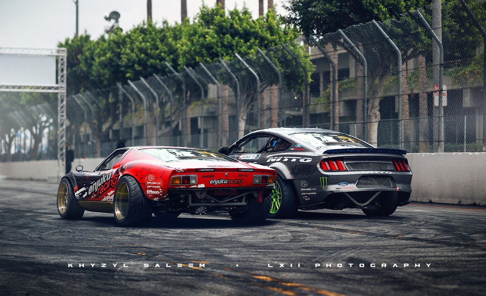 Widebody De Tomaso Pantera and Ford Mustang Drifting HD Wallpaper