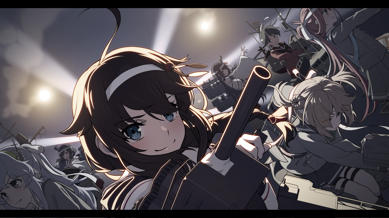 Anime girls from Kantai Collection with cannons HD Wallpaper