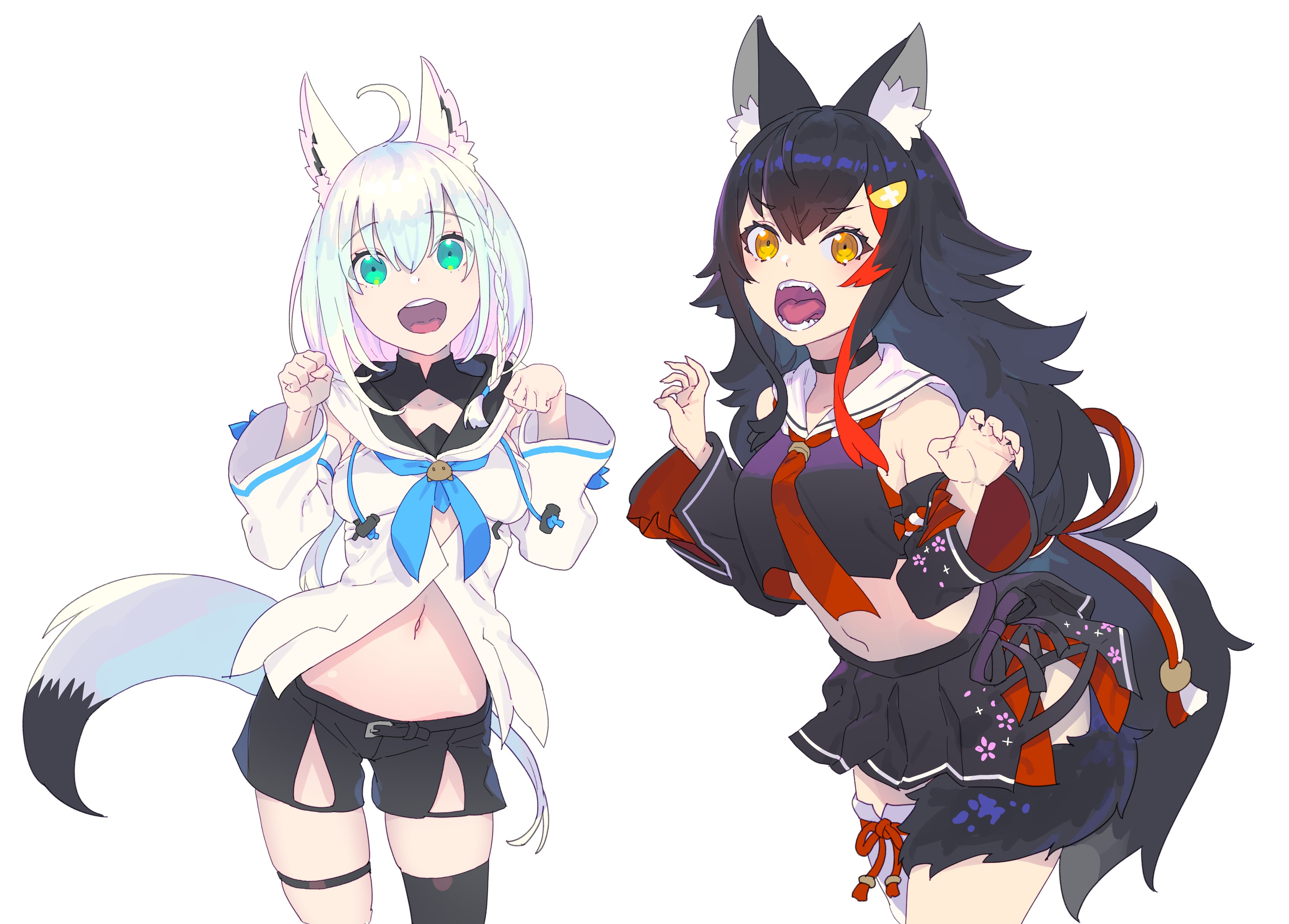 Shirakami Fubuki and Ookami Mio from Hololive HD Wallpaper
