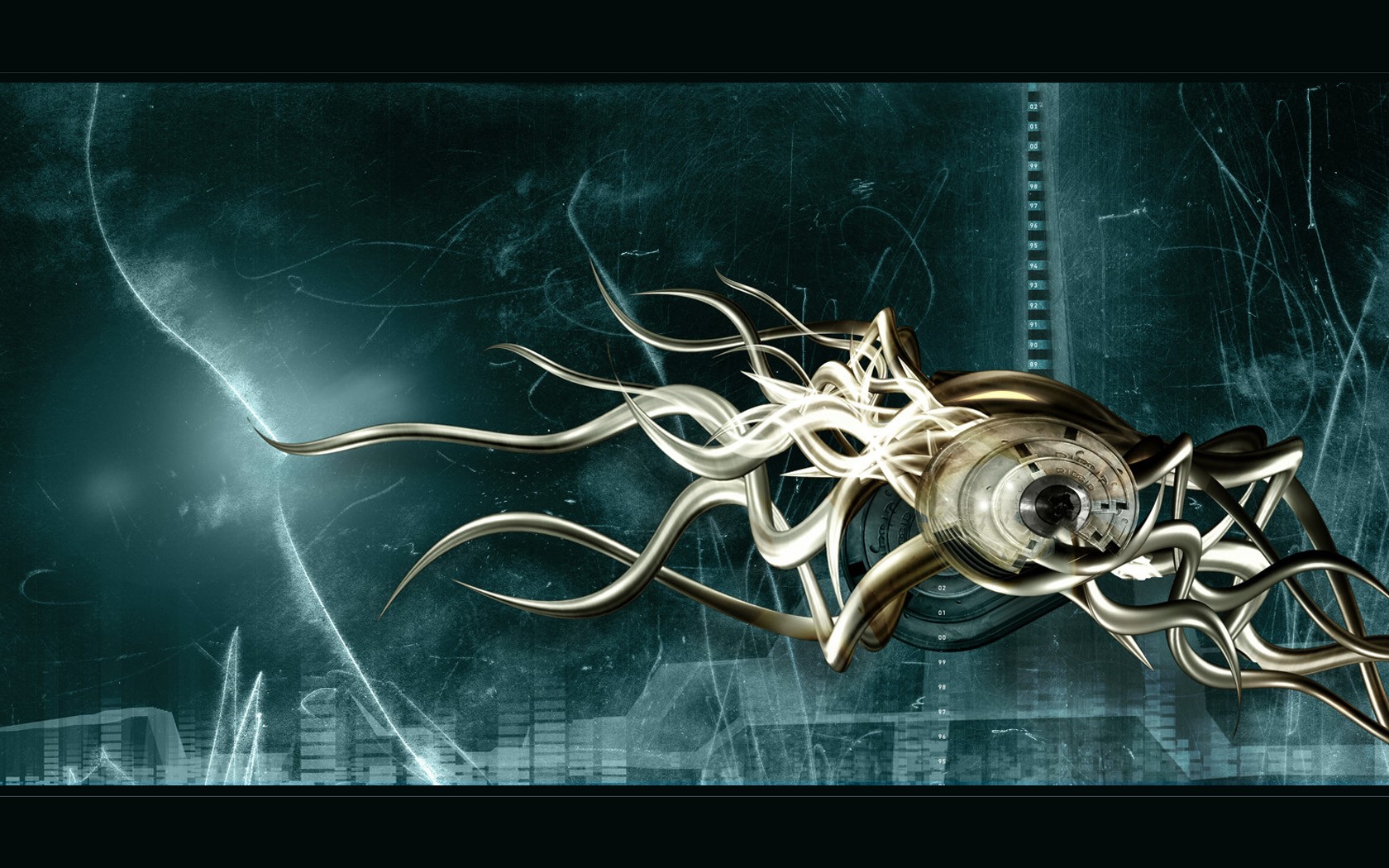 Futuristic abstract metallic tentacles with mechanical eye HD Wallpaper