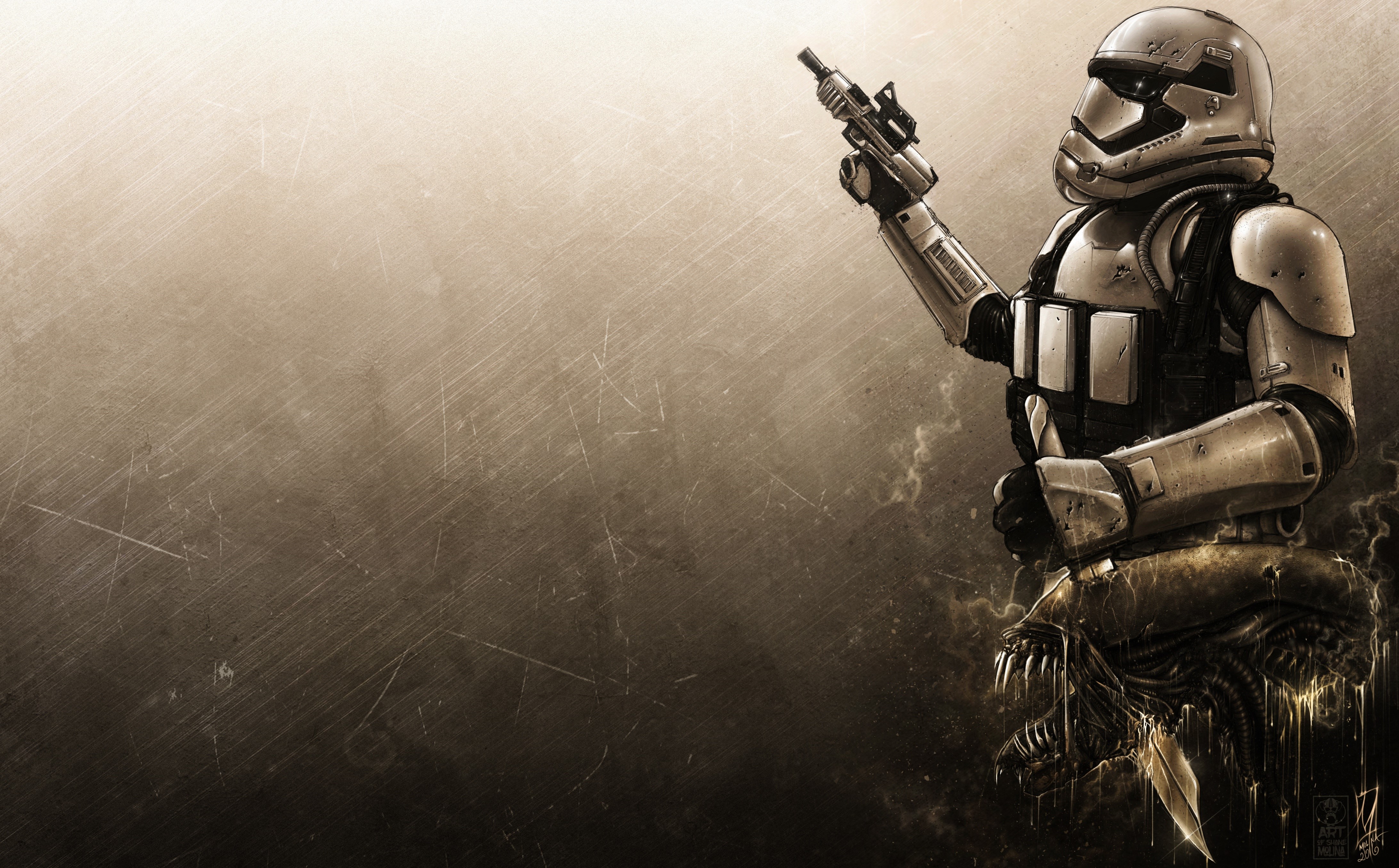 Stormtrooper and Xenomorph crossover artwork HD Wallpaper