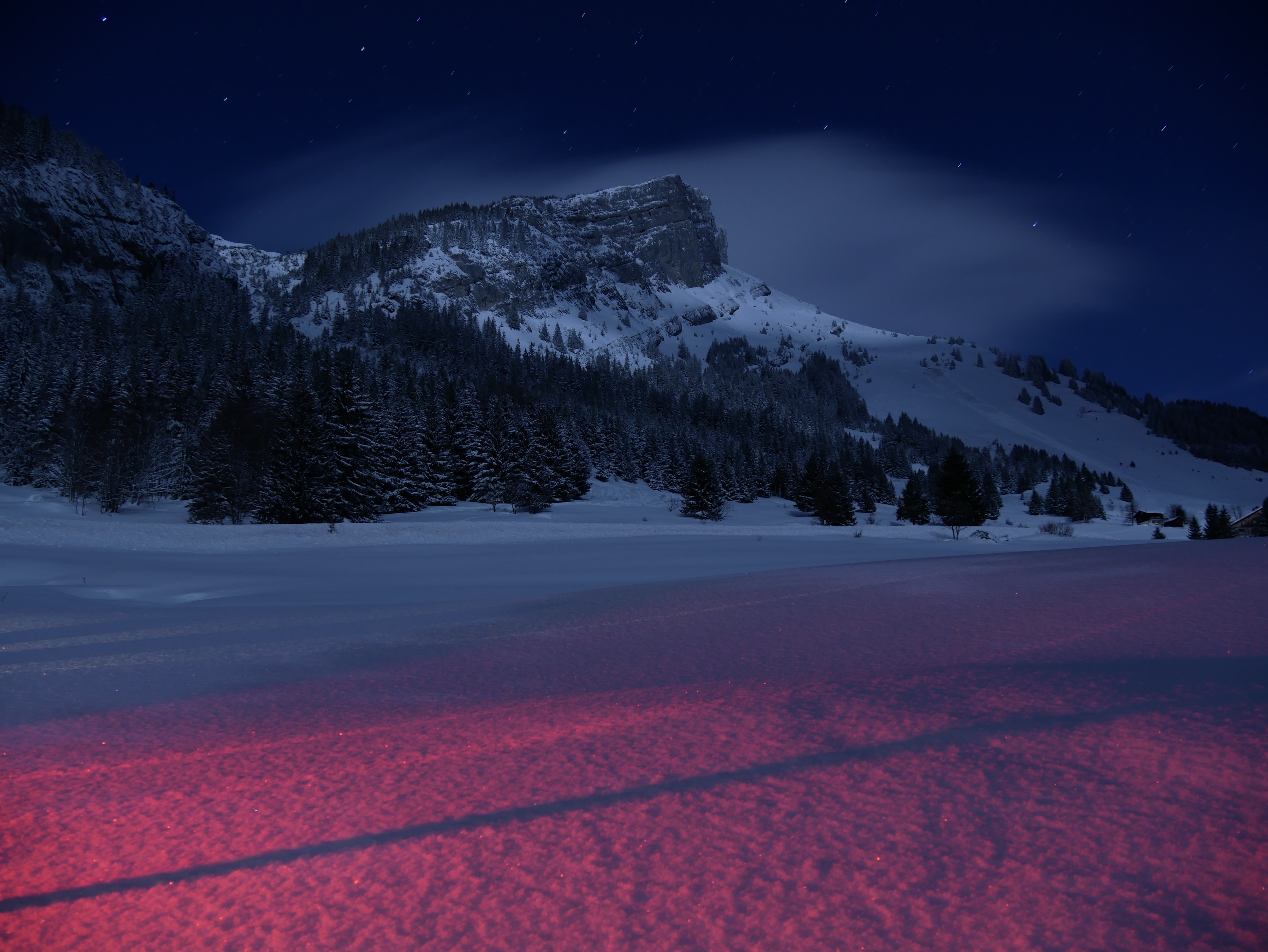 Mountains and snow landscape at night HD Wallpaper
