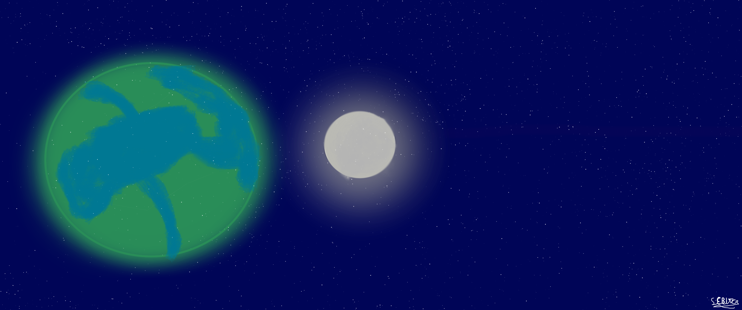 Earth and Moon in starry space HD Wallpaper