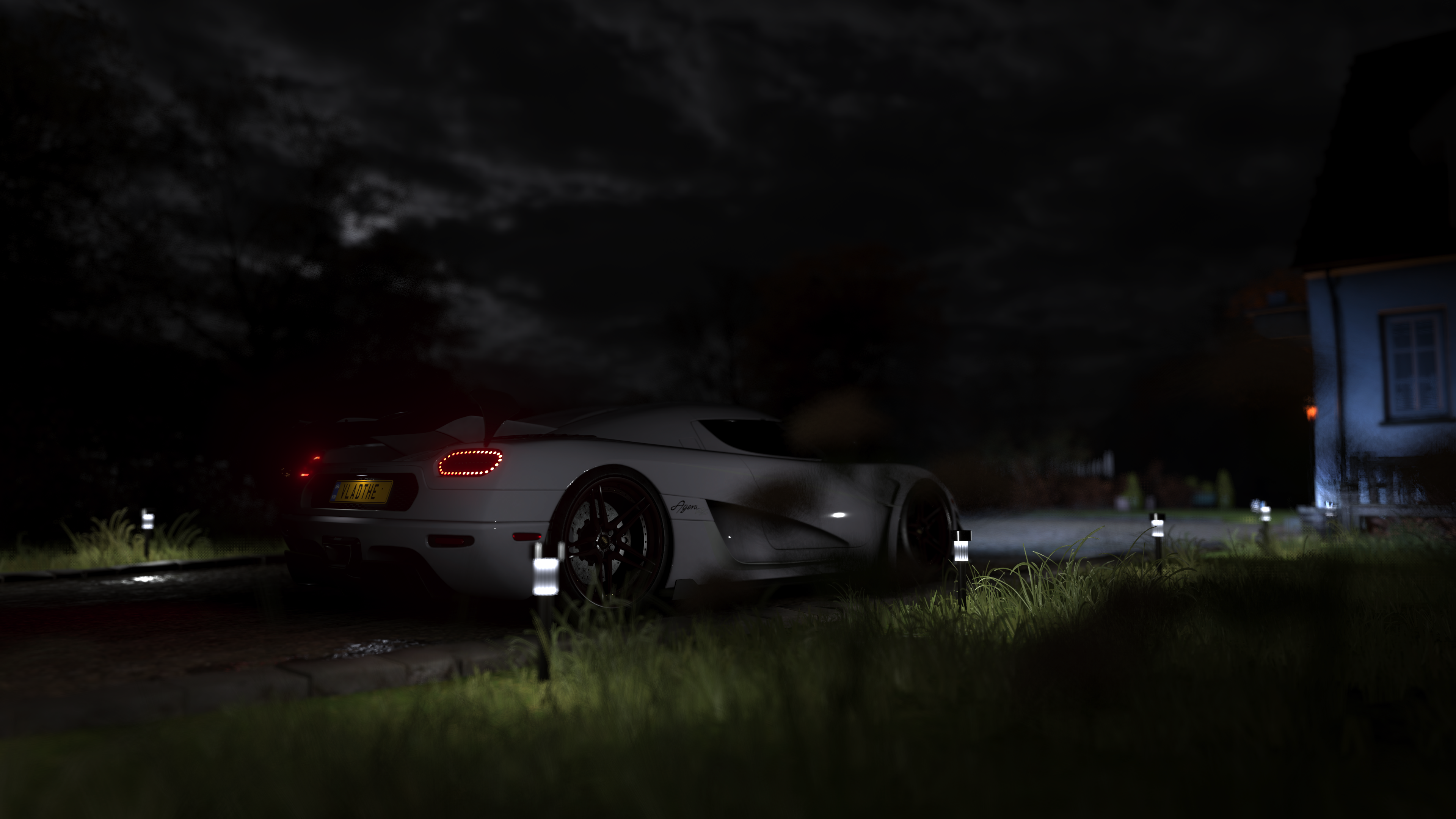 White Koenigsegg from Forza Horizon 4 at night HD Wallpaper