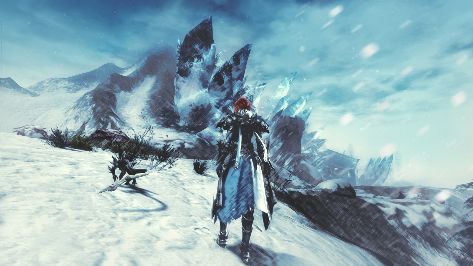 Player character in Guild Wars 2 in a snowy landscape HD Wallpaper