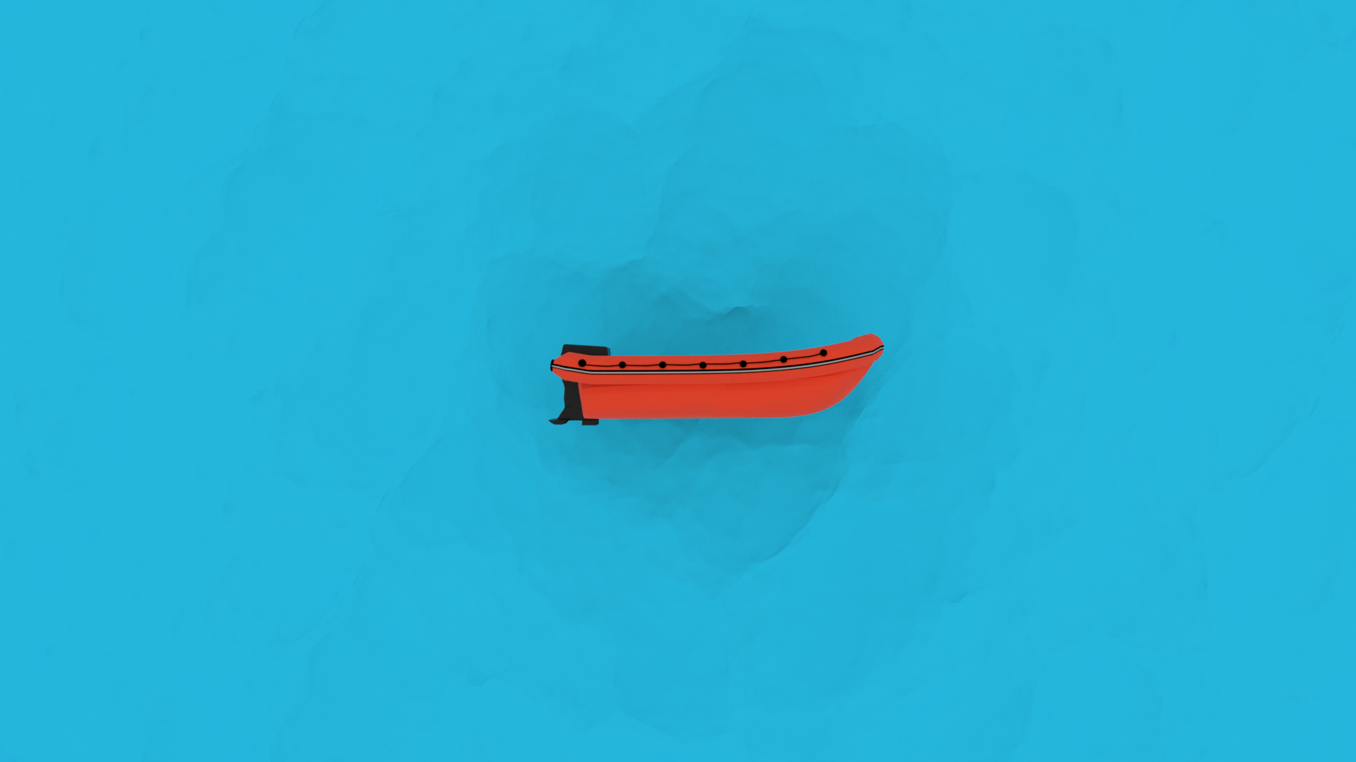 Orange inflatable boat with outboard motor on cyan water HD Wallpaper