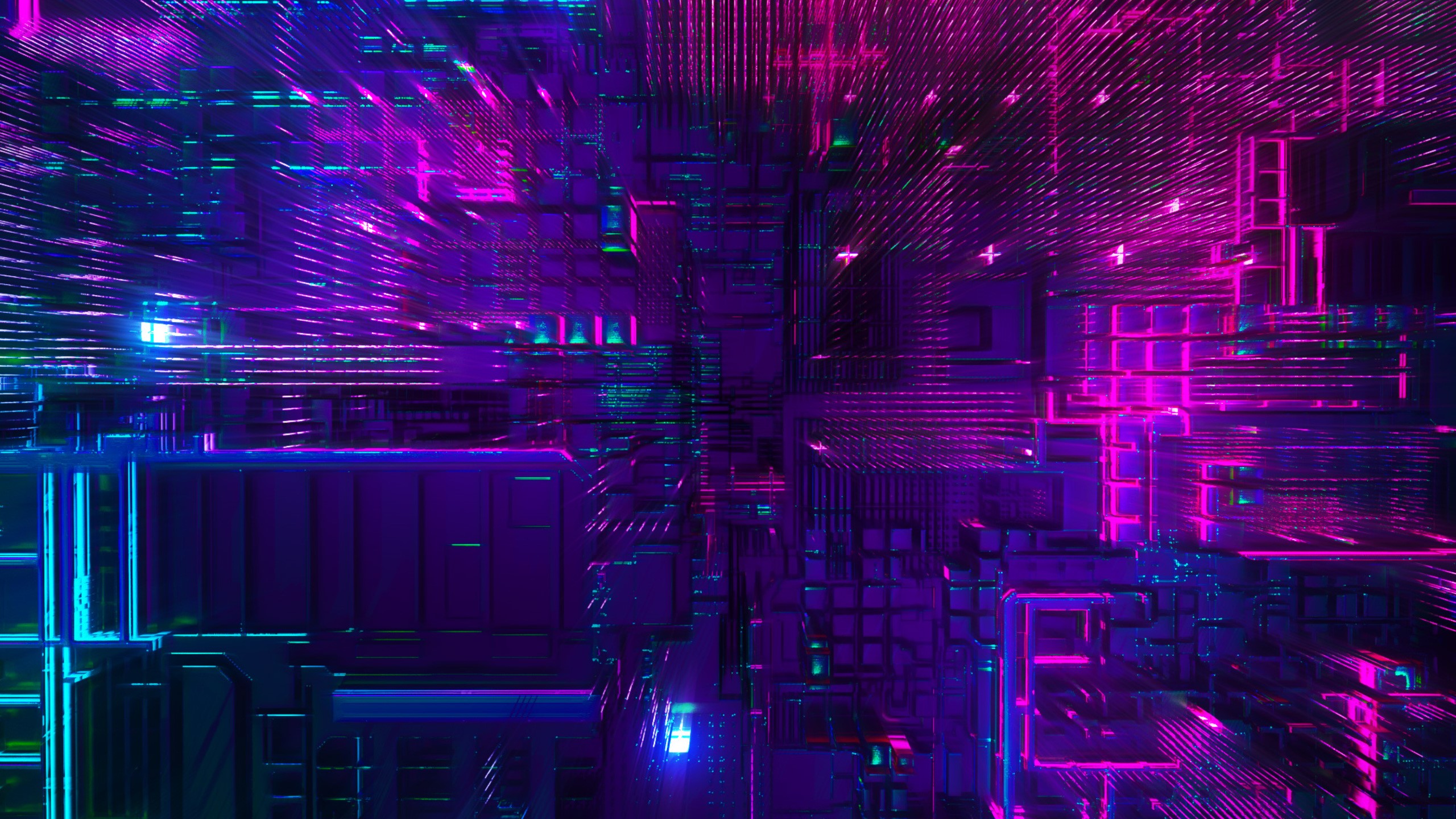 Abstract neon digital art render with purple and blue glow HD Wallpaper