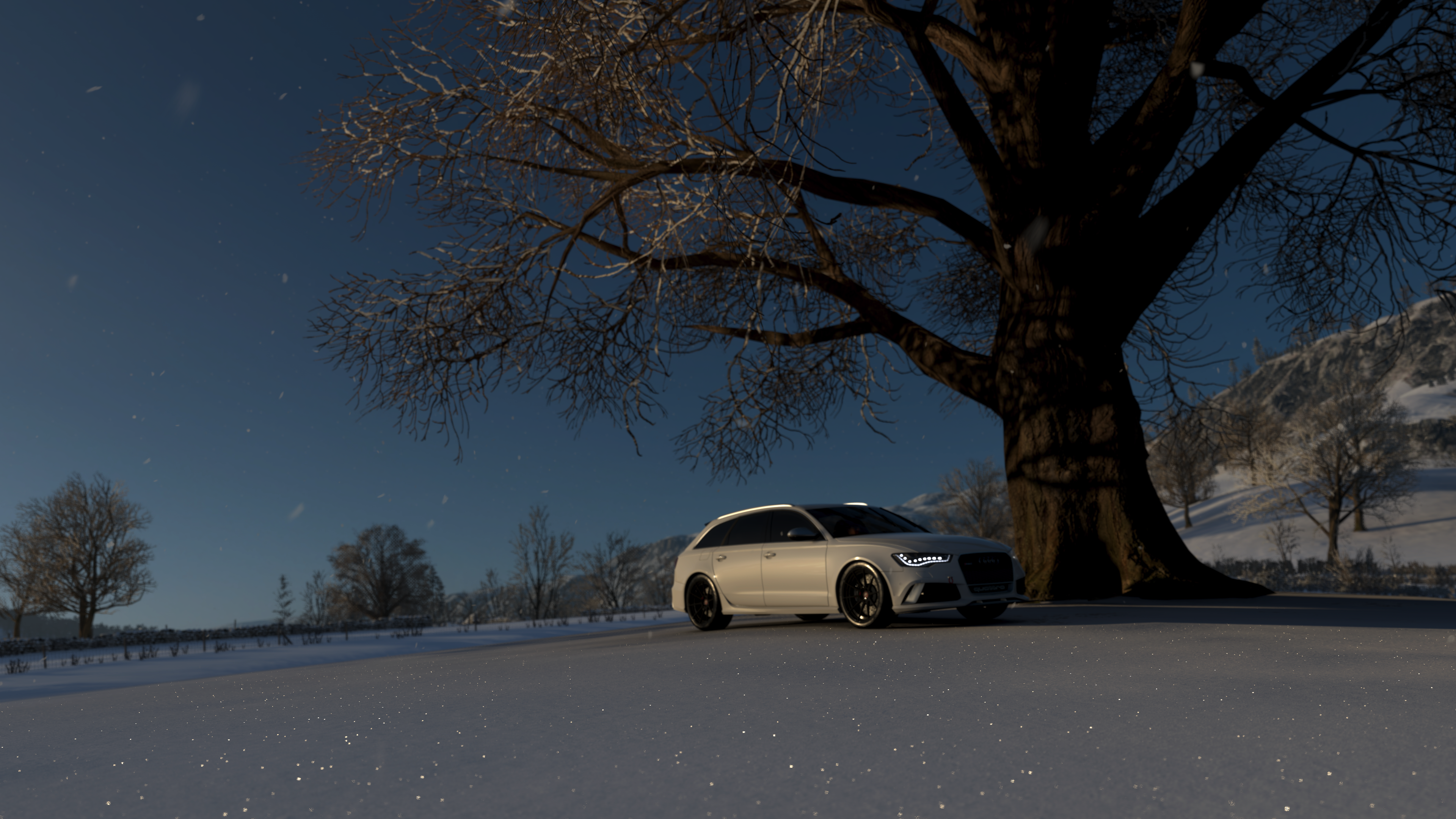 Forza Horizon 4 screenshot of a white Audi wagon in snow HD Wallpaper