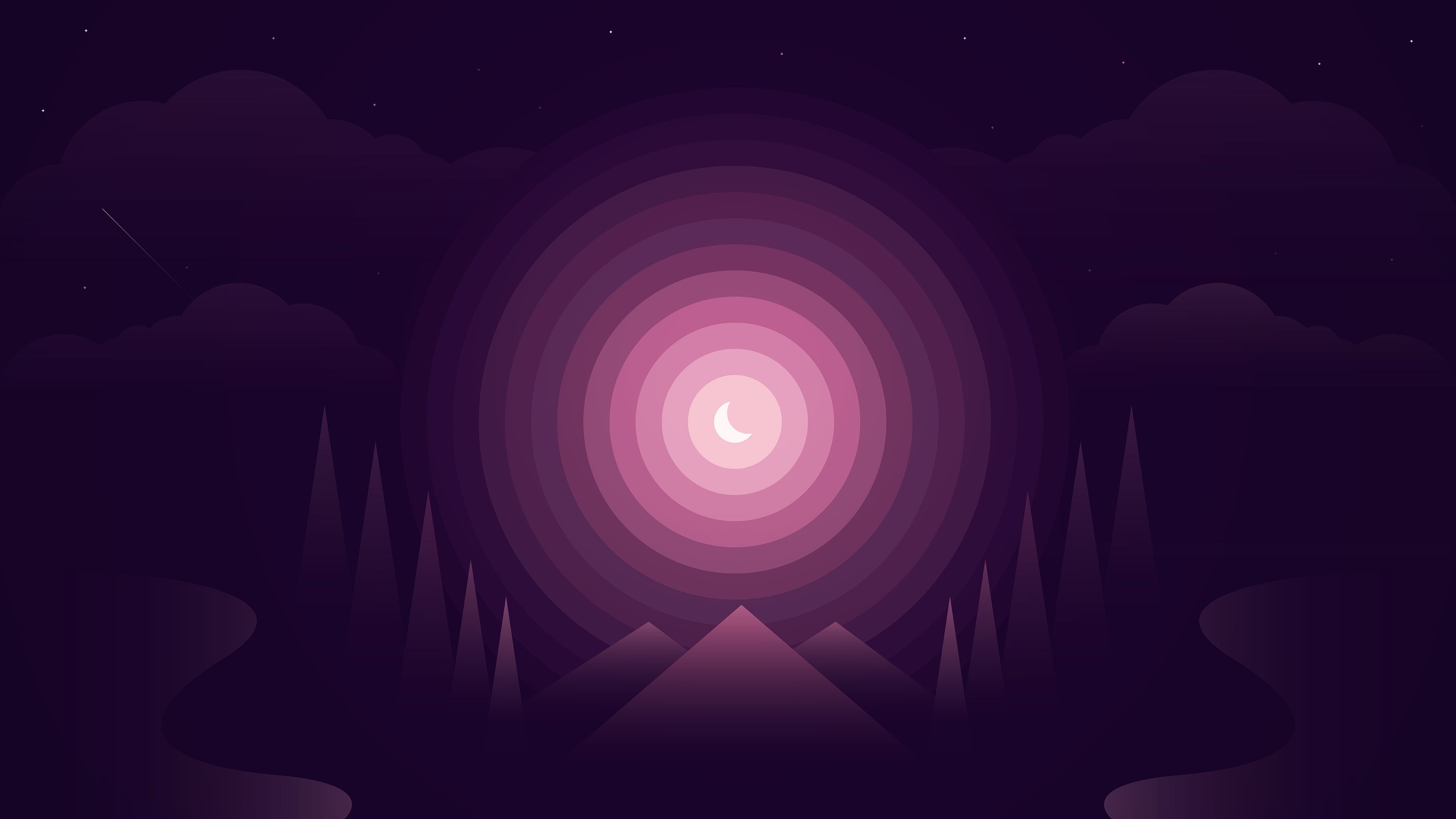 Abstract Nightscape with Moon and Mountains HD Wallpaper