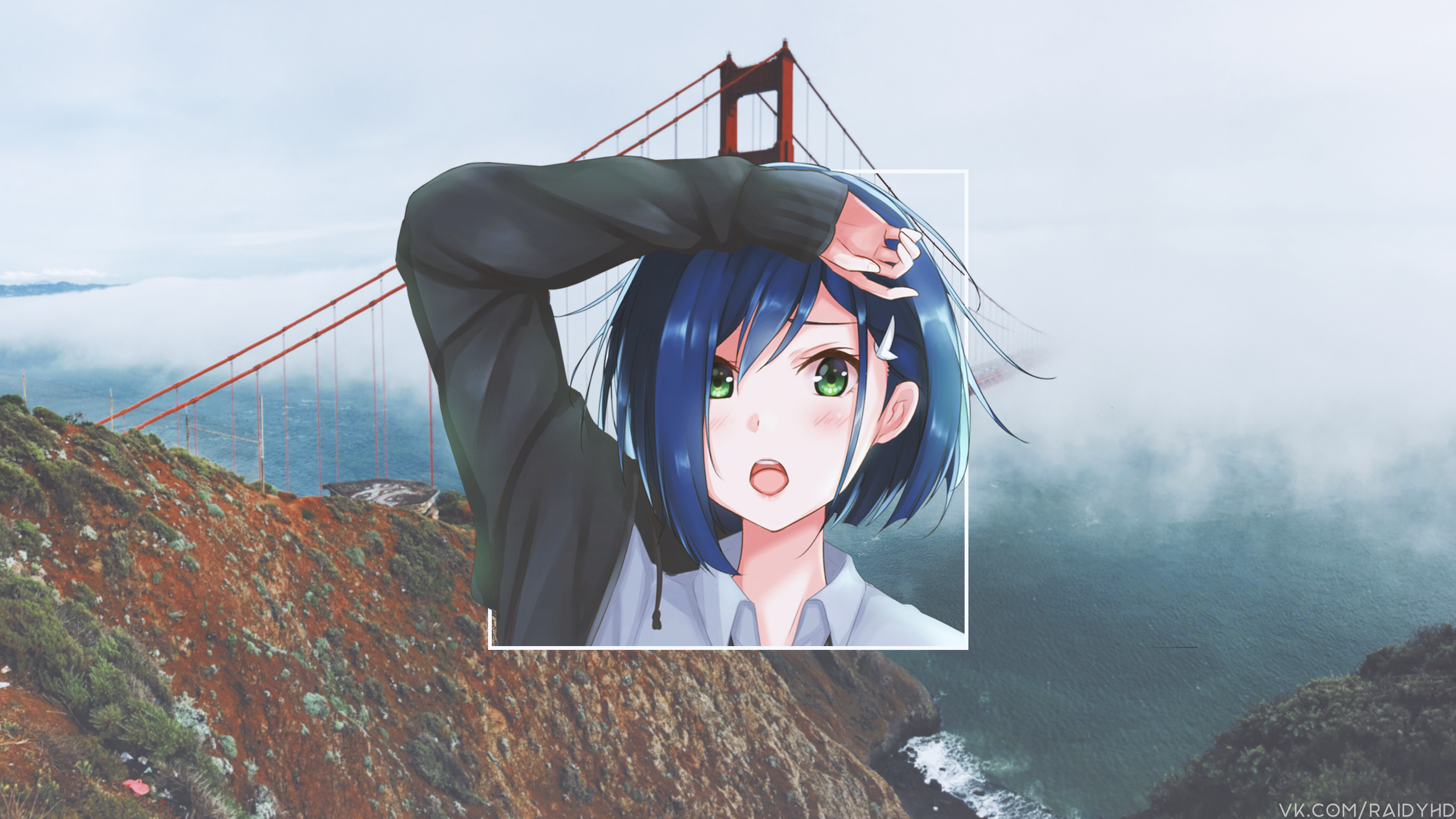 Ichigo from Darling in the FranXX at Golden Gate Bridge HD Wallpaper