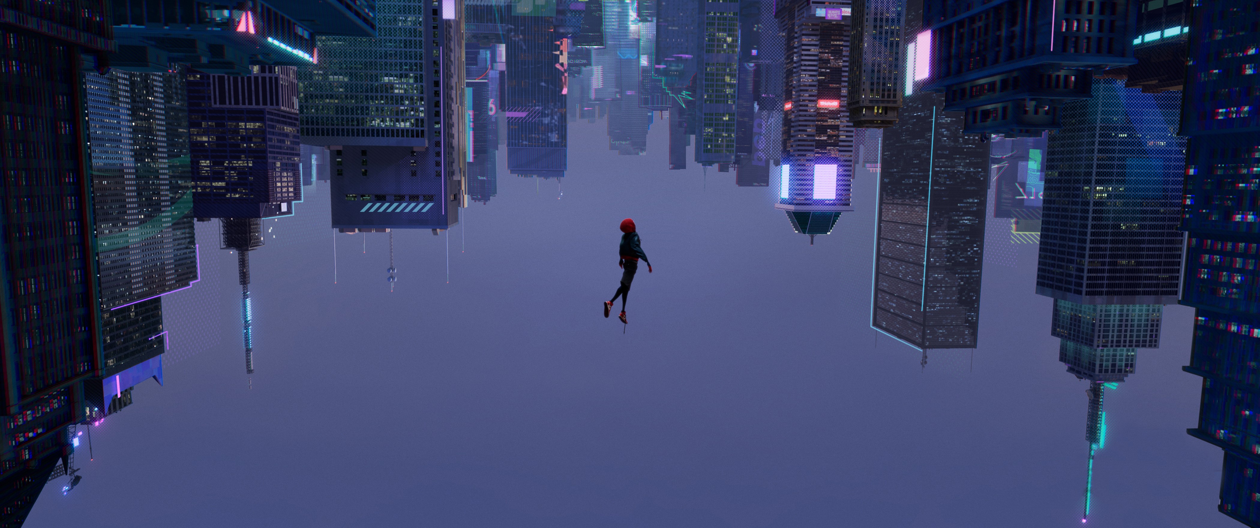 Spider-Man from Spider-Man: Into the Spider-Verse flying in a city HD Wallpaper