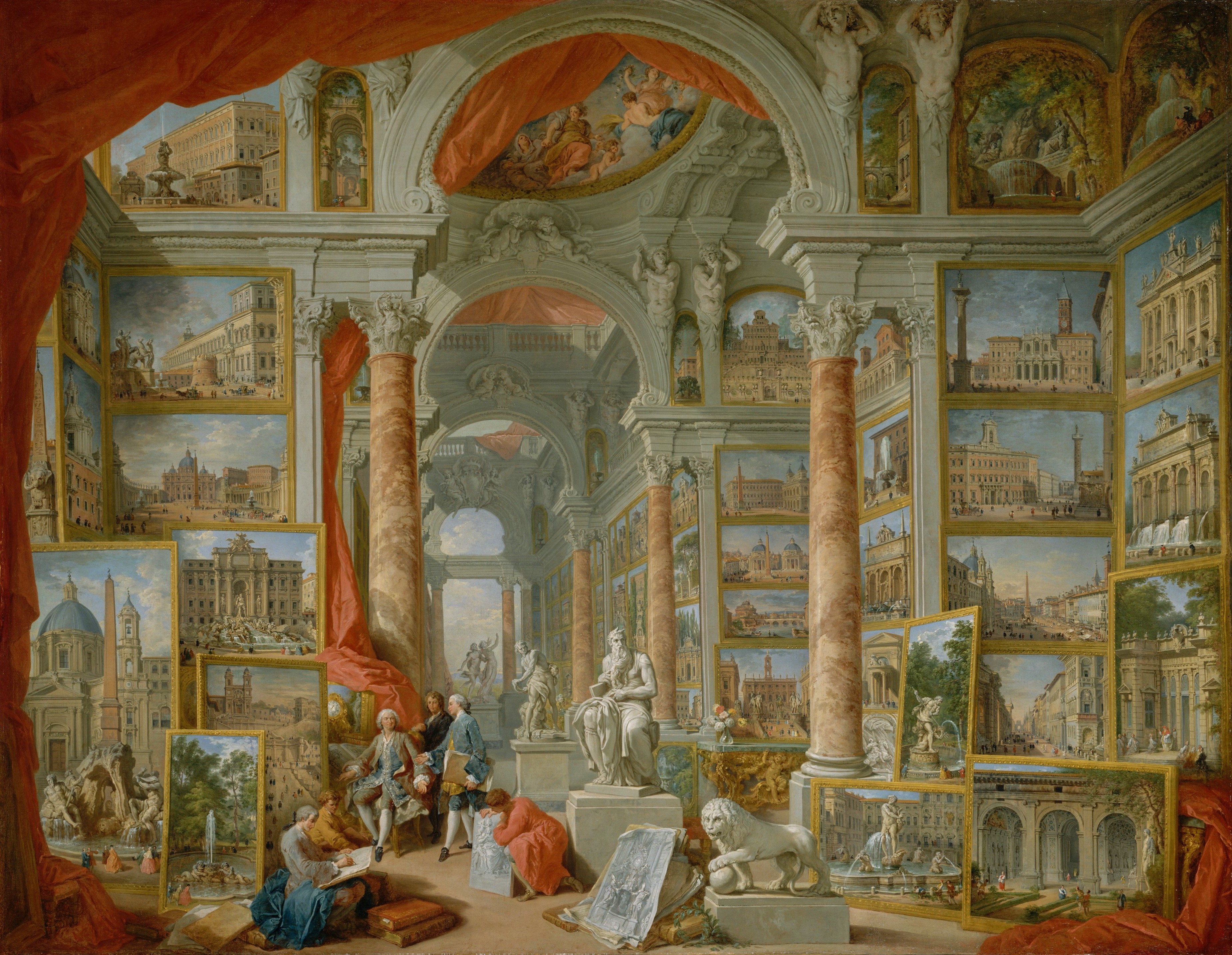 Interior of a Roman Gallery by Giovanni Paolo Panini HD Wallpaper