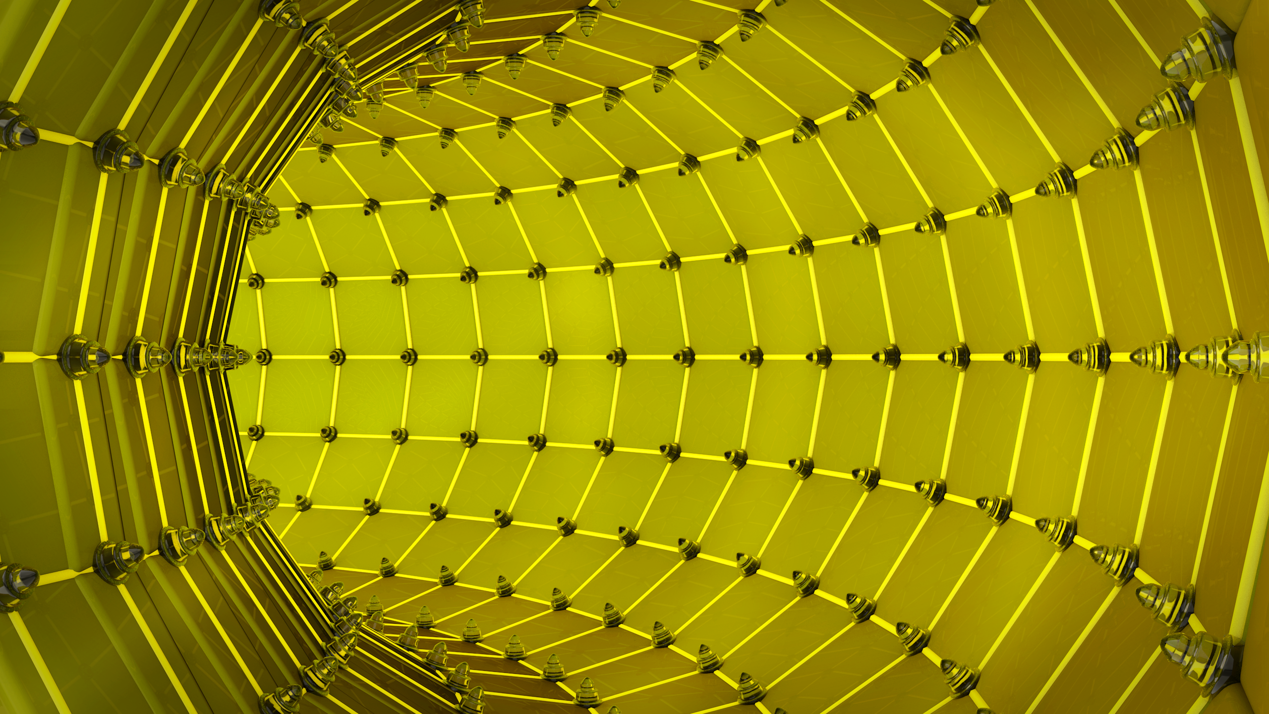 Abstract yellow geometric tunnel with stripes HD Wallpaper