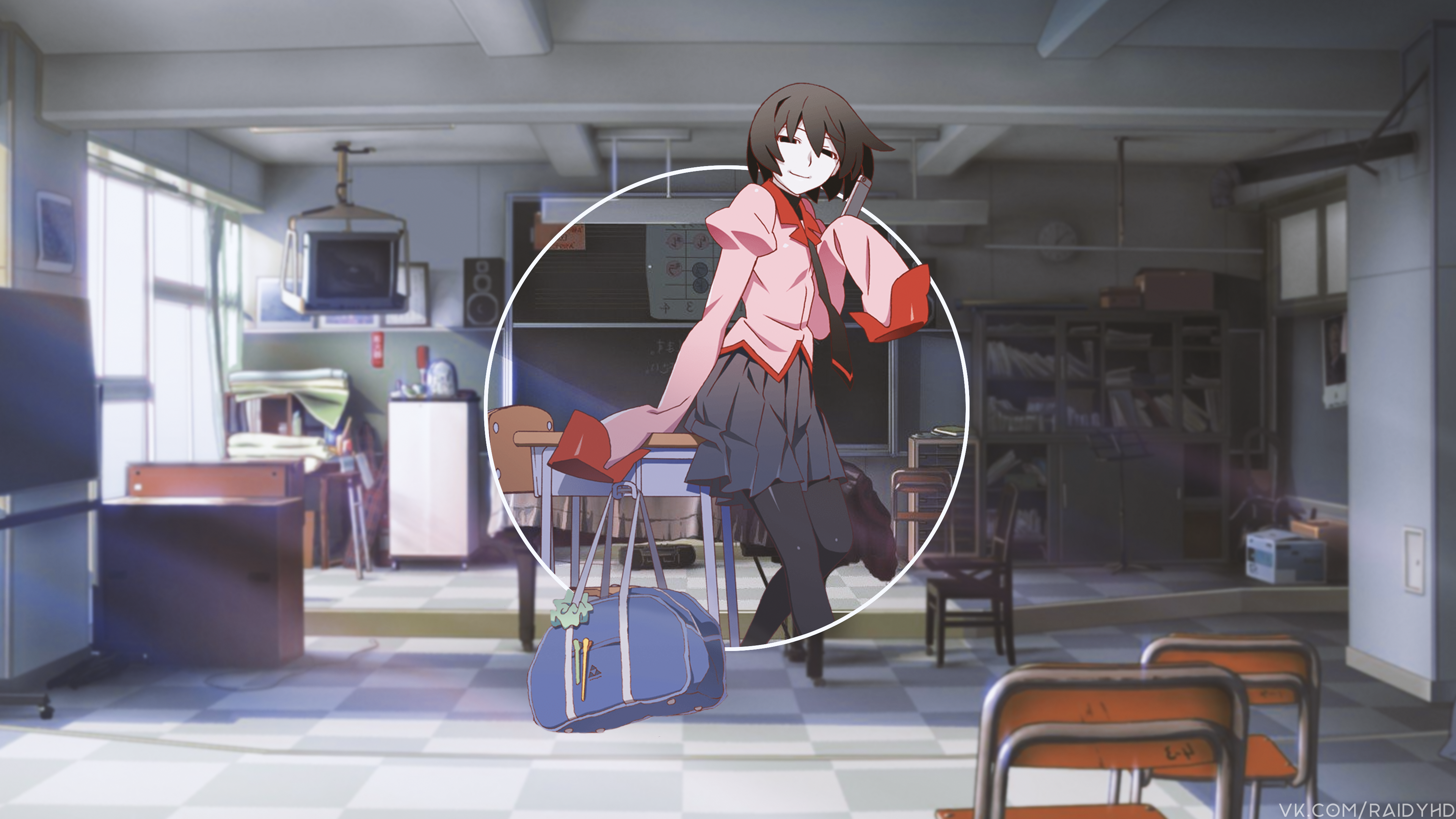 Oshino Ougi from Monogatari Series in classroom HD Wallpaper