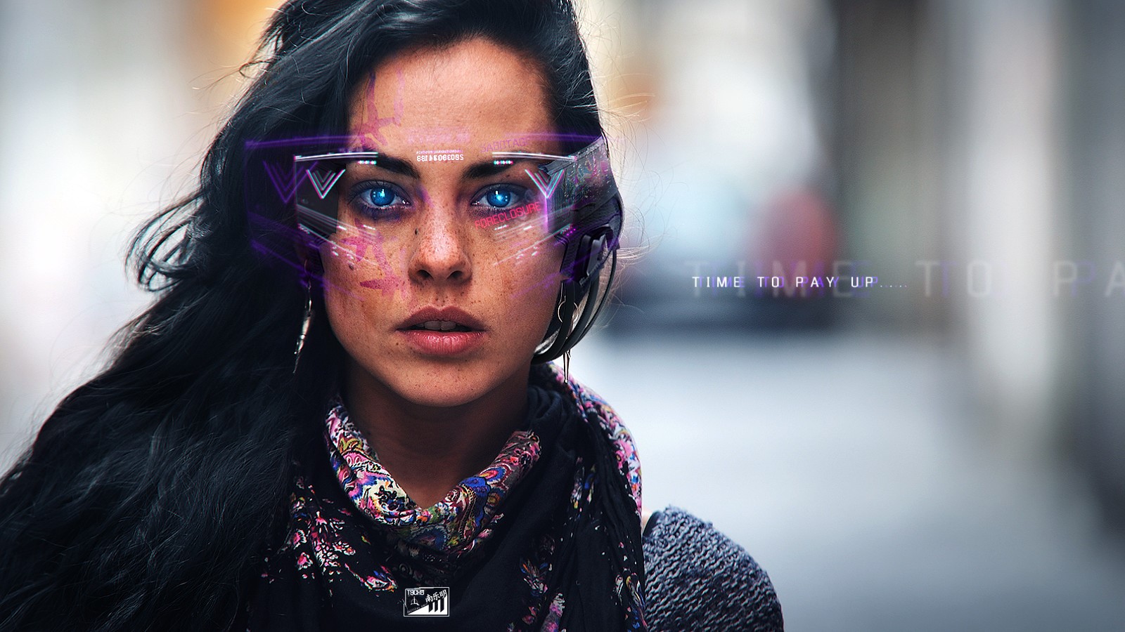 Woman with futuristic cybernetic implants and blue eyes HD Wallpaper