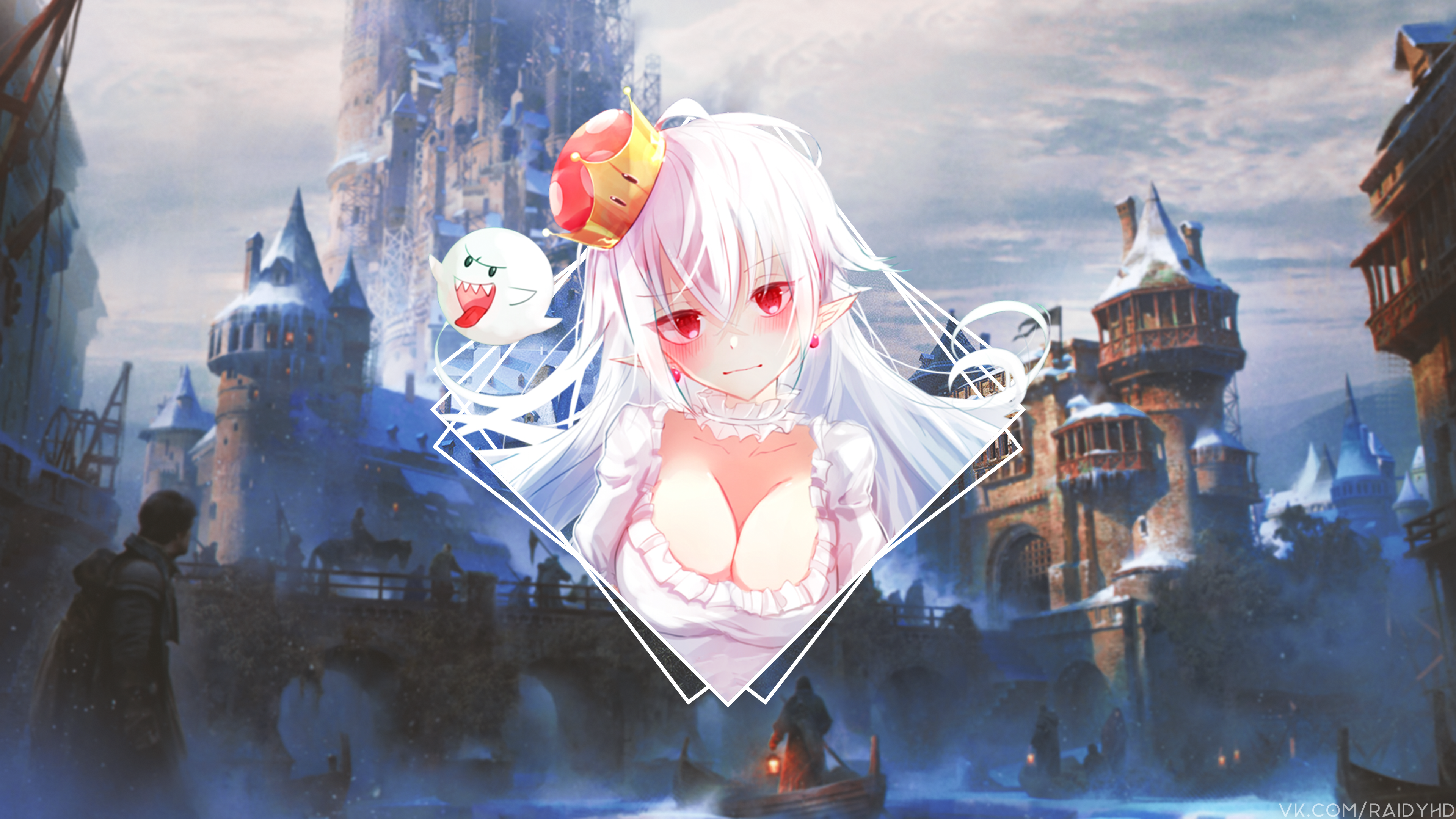 Boosette from Super Mario with Boo in winter castle HD Wallpaper