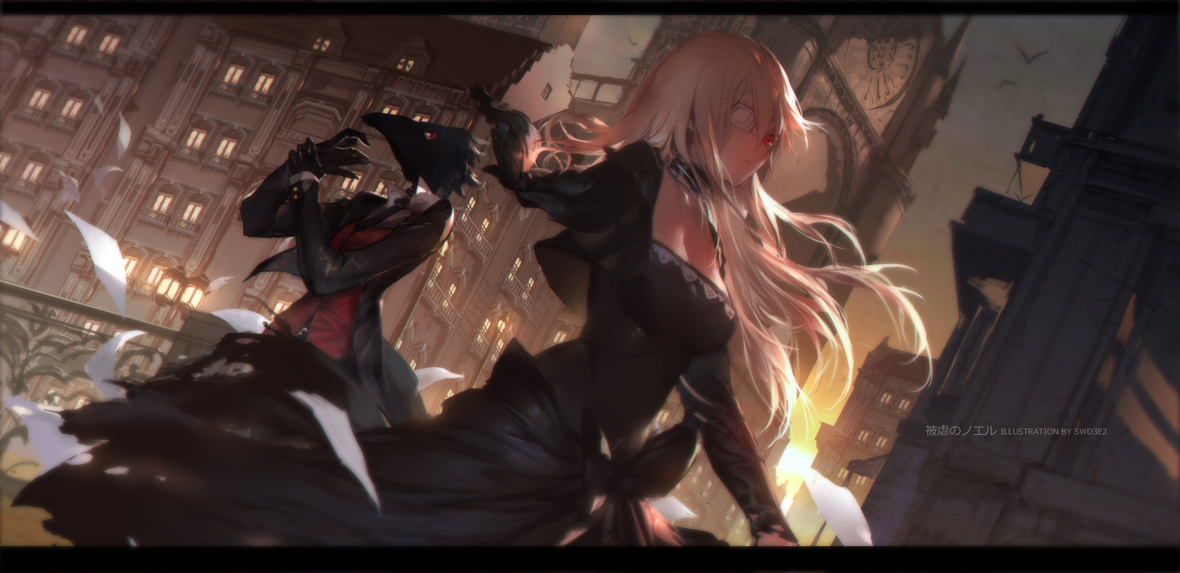 Anime girls in a city at night HD Wallpaper