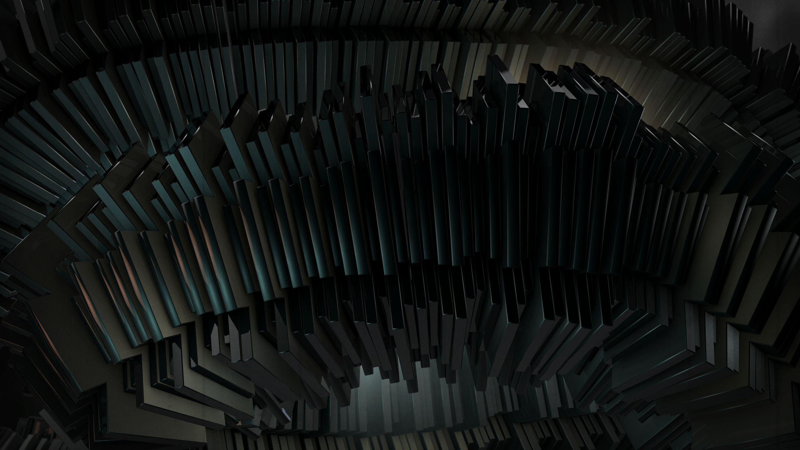 Abstract digital art render of stacked metallic shapes HD Wallpaper