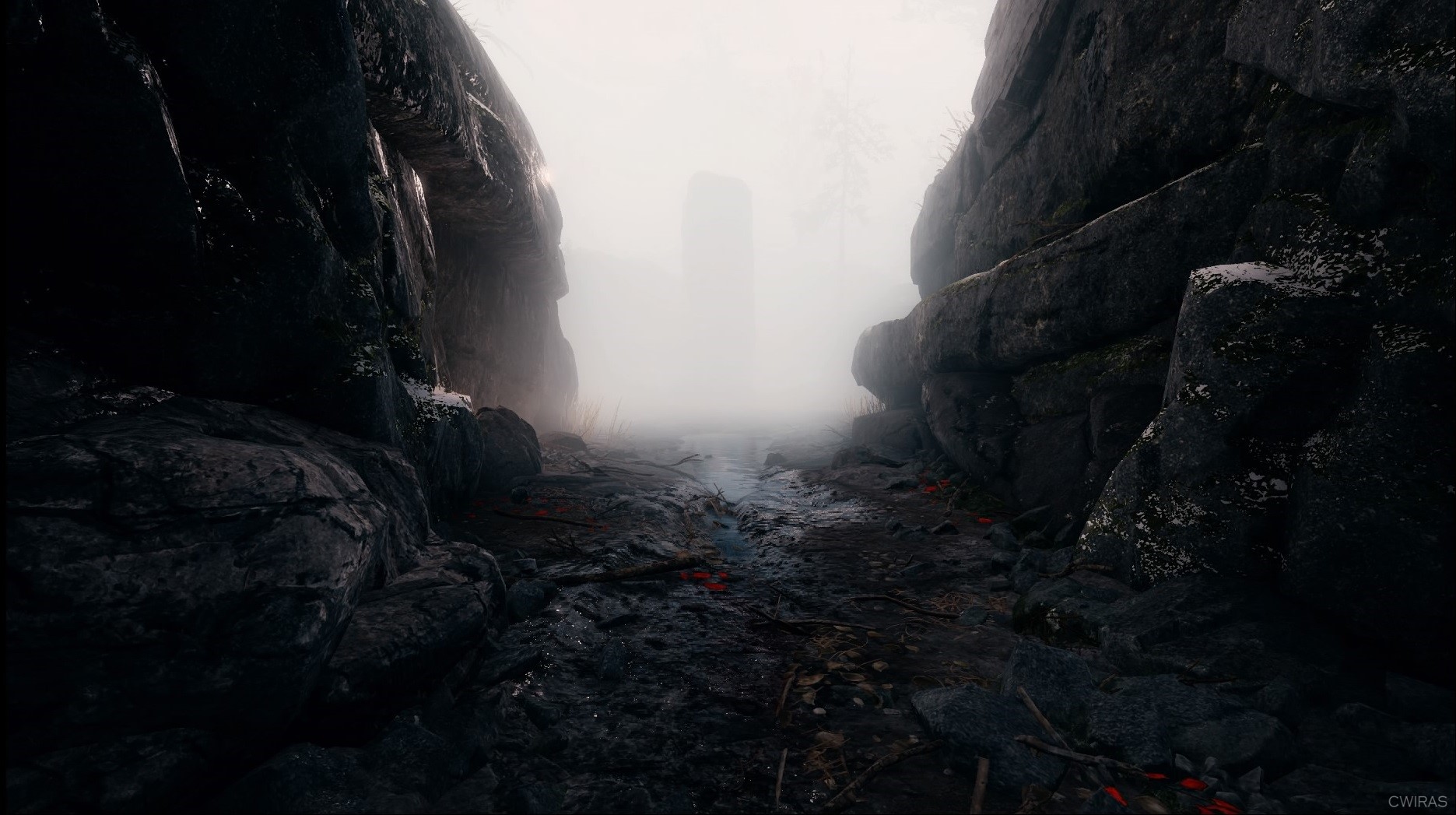 God of War Kratos in a foggy canyon HD Wallpaper