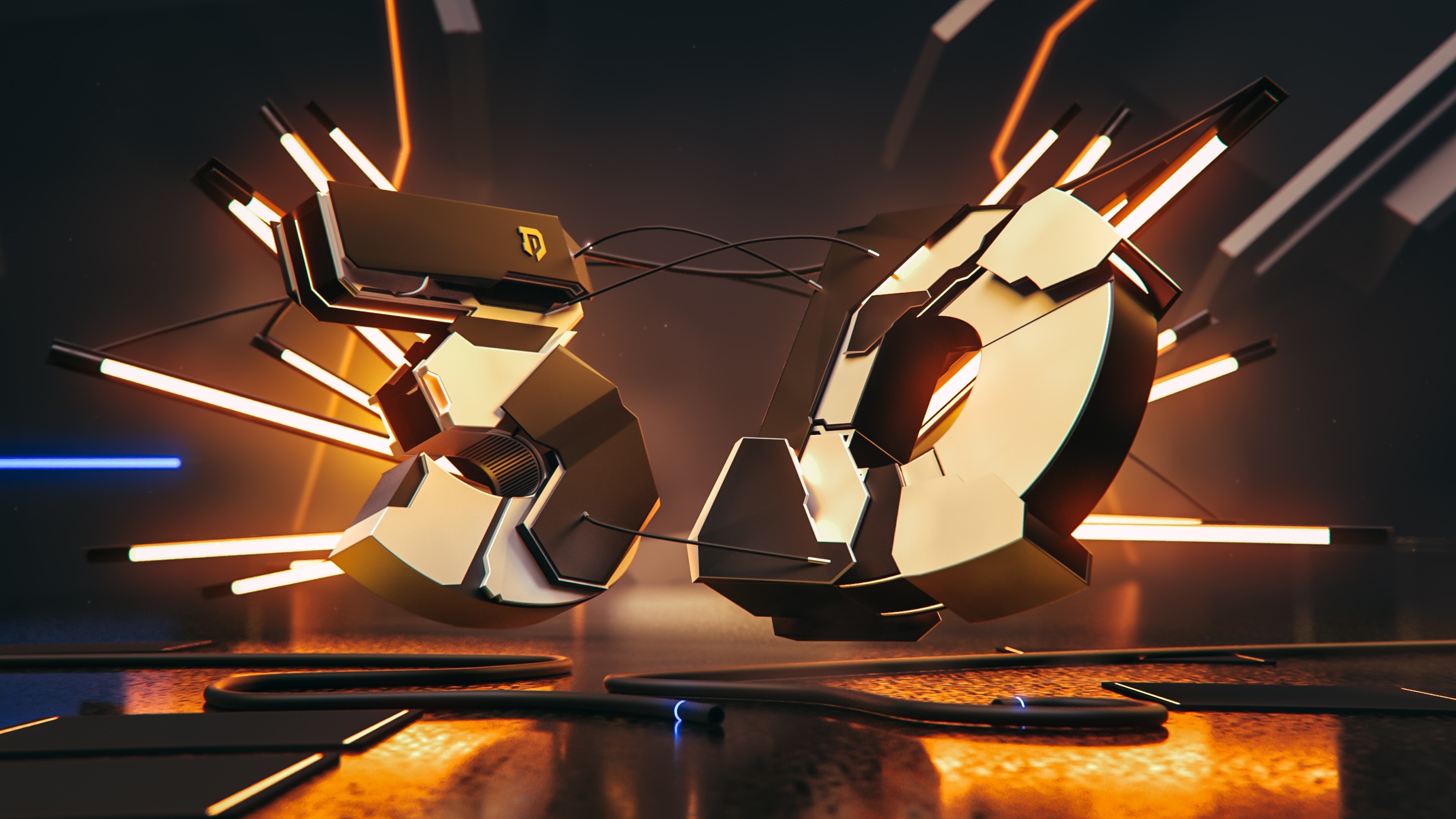 3D numbers with neon lights HD Wallpaper