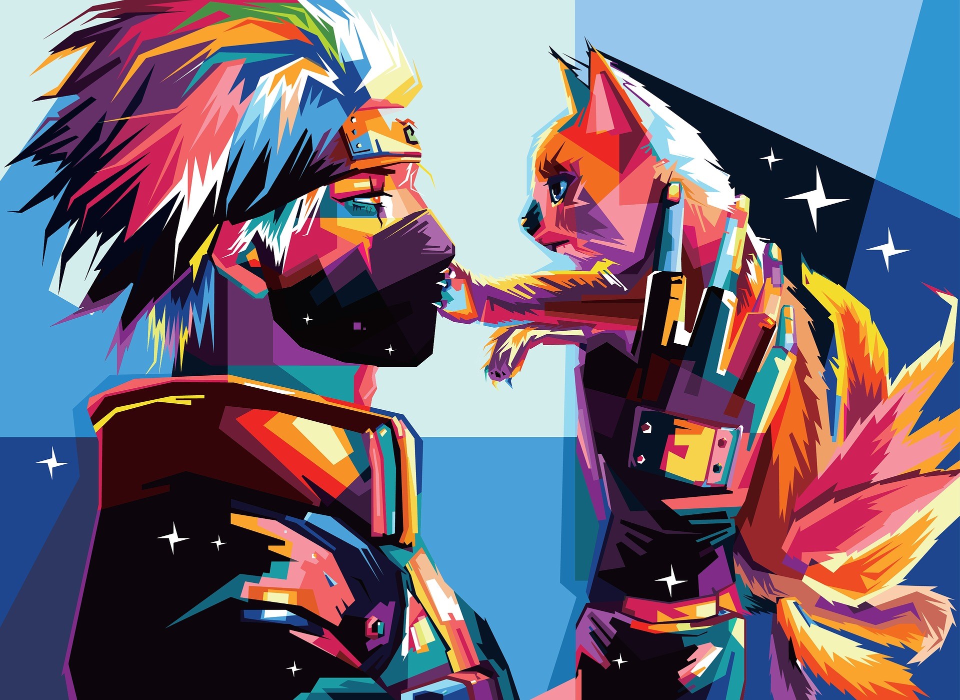 Hatake Kakashi Holding Cat in Colorful Style HD Wallpaper