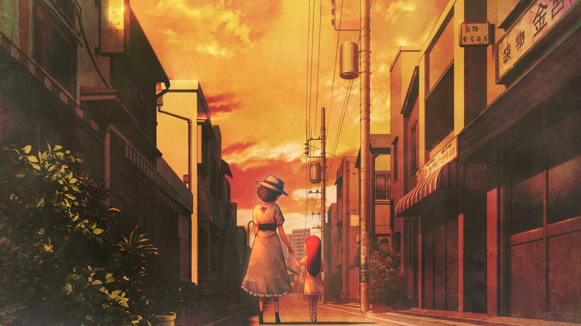 Shiina Mayuri and Shiina Kagari from Steins;Gate 0 walking in a city HD Wallpaper