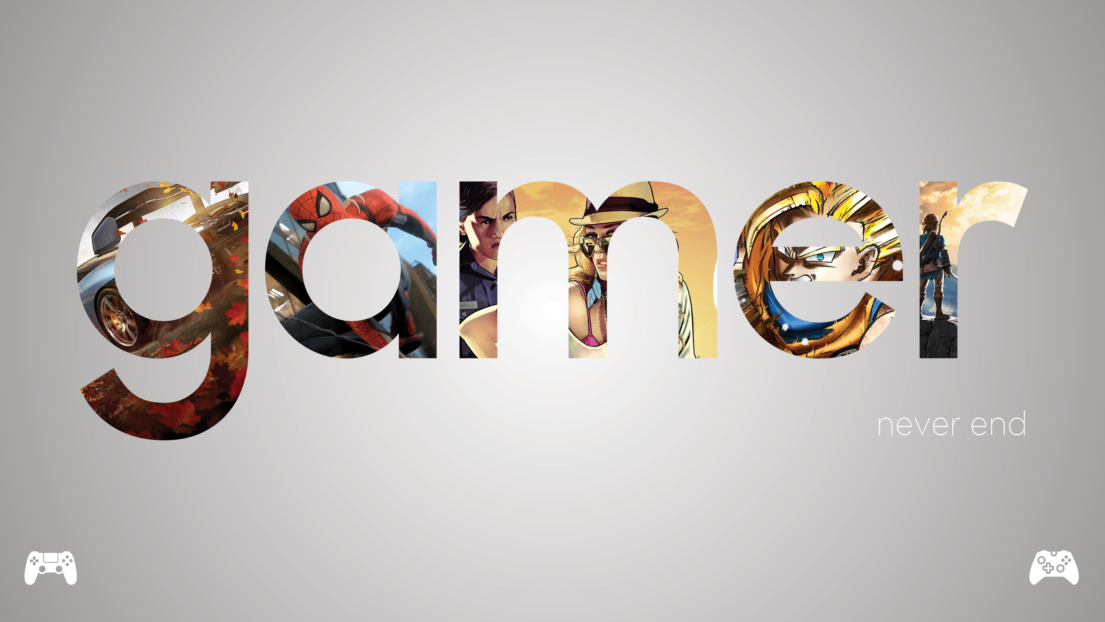 Gamer typography with characters from video games HD Wallpaper
