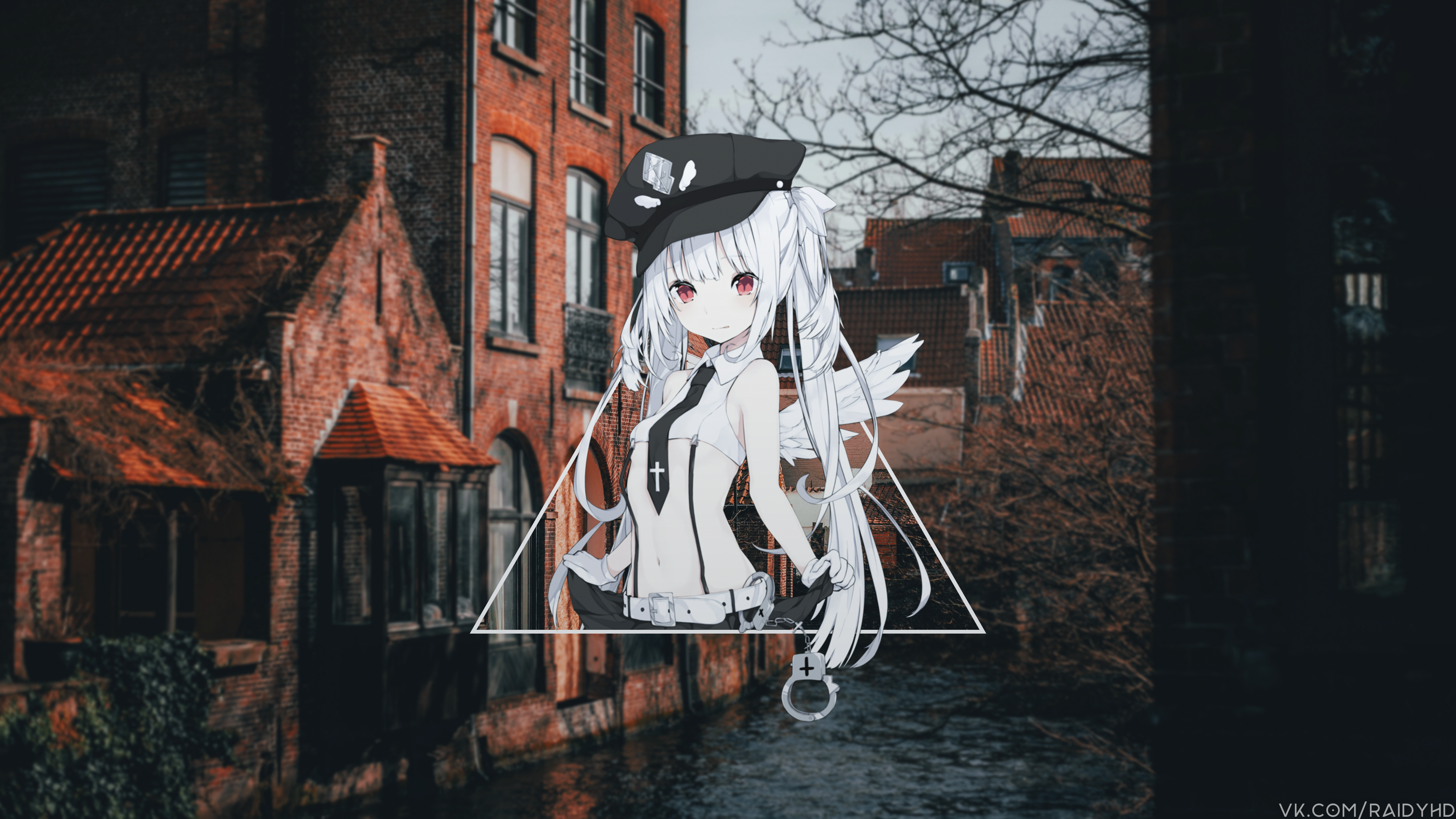 Anime girl with wings and handcuffs HD Wallpaper